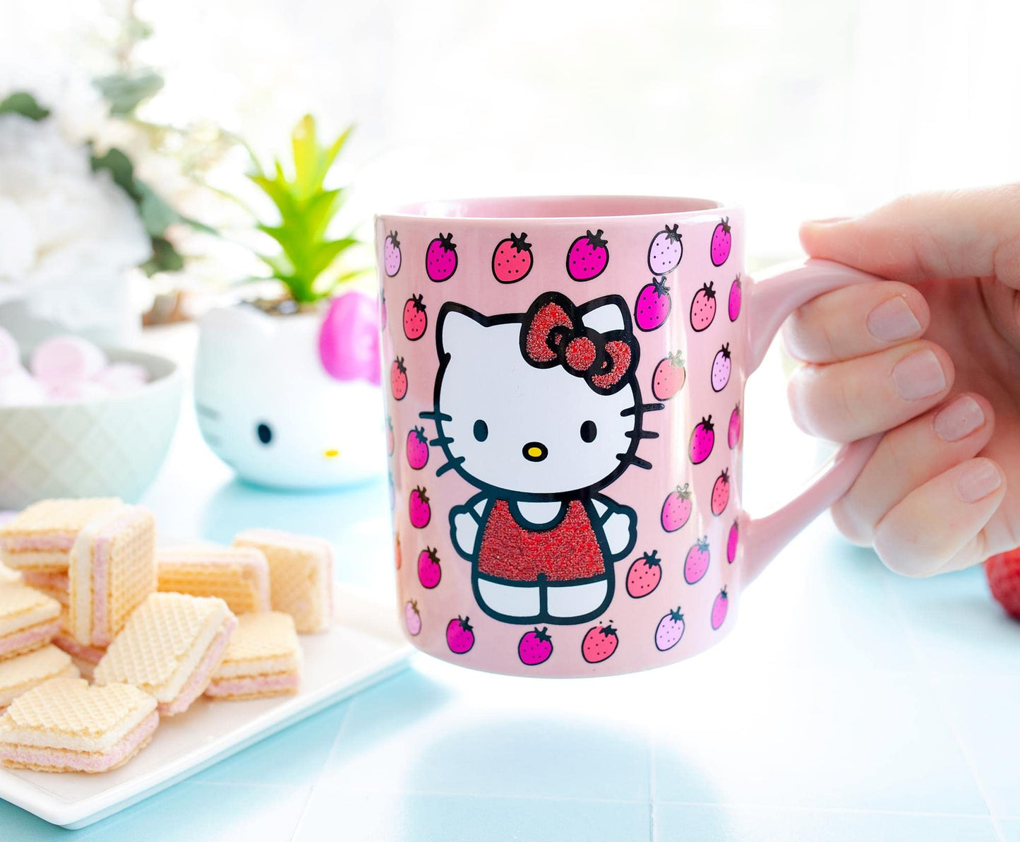 Taza de Cerámica Silver Buffalo rosa con Purpurina Hello Kitty