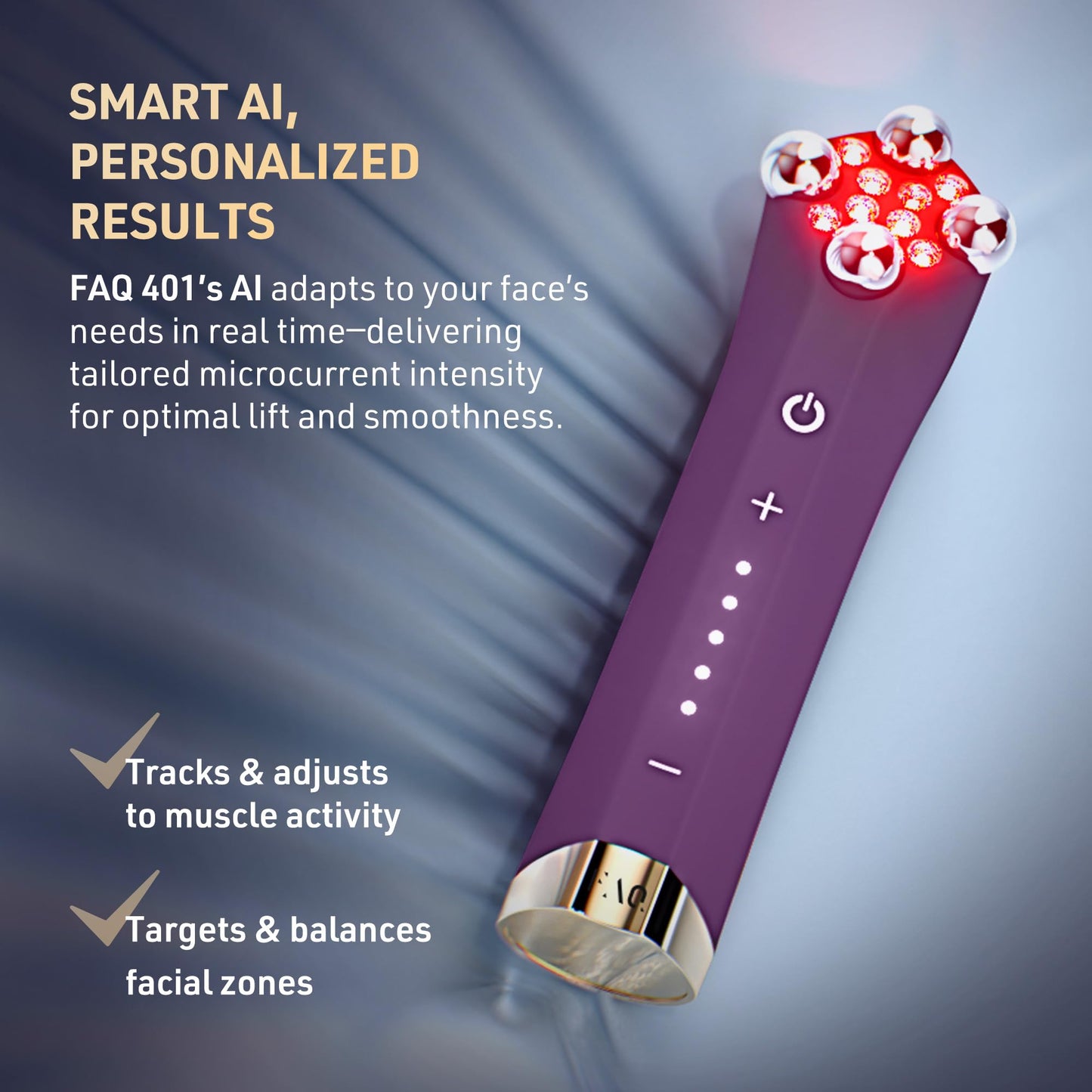 FAQ 401 Dispositivo de Lifting Facial con Doble Microcorriente y Luces LED - Masajeador Facial con Luz Roja, Azul para Drenaje Linfático, Contorno de Ojos y Reafirmación