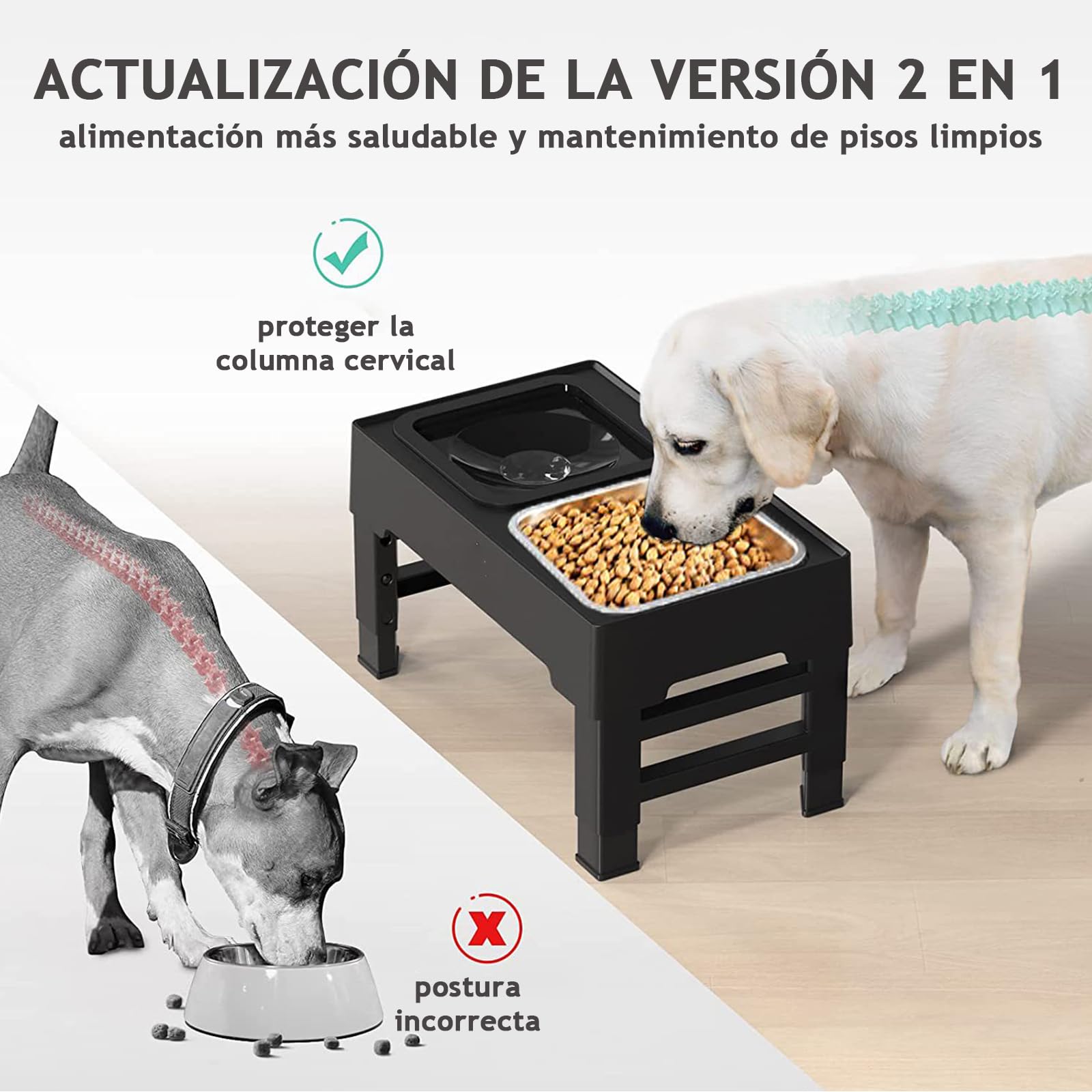 LGNATIUS Cuencos elevados para Perro,Cuencos elevados para Perros Grandes,4 Alturas Ajustables,Plegable,Cuenco de Acero Inoxidable para Agua y Comida,Apto para Perros Grandes, medianos y pequeños.