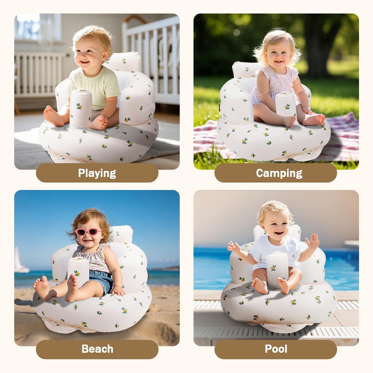 Silla inflable para bebé, asiento inflable AirSwim para bebés de 3 meses en adelante, asiento inflable de verano para sentarse, asiento de piso de bebé con bomba de aire integrada, naranja