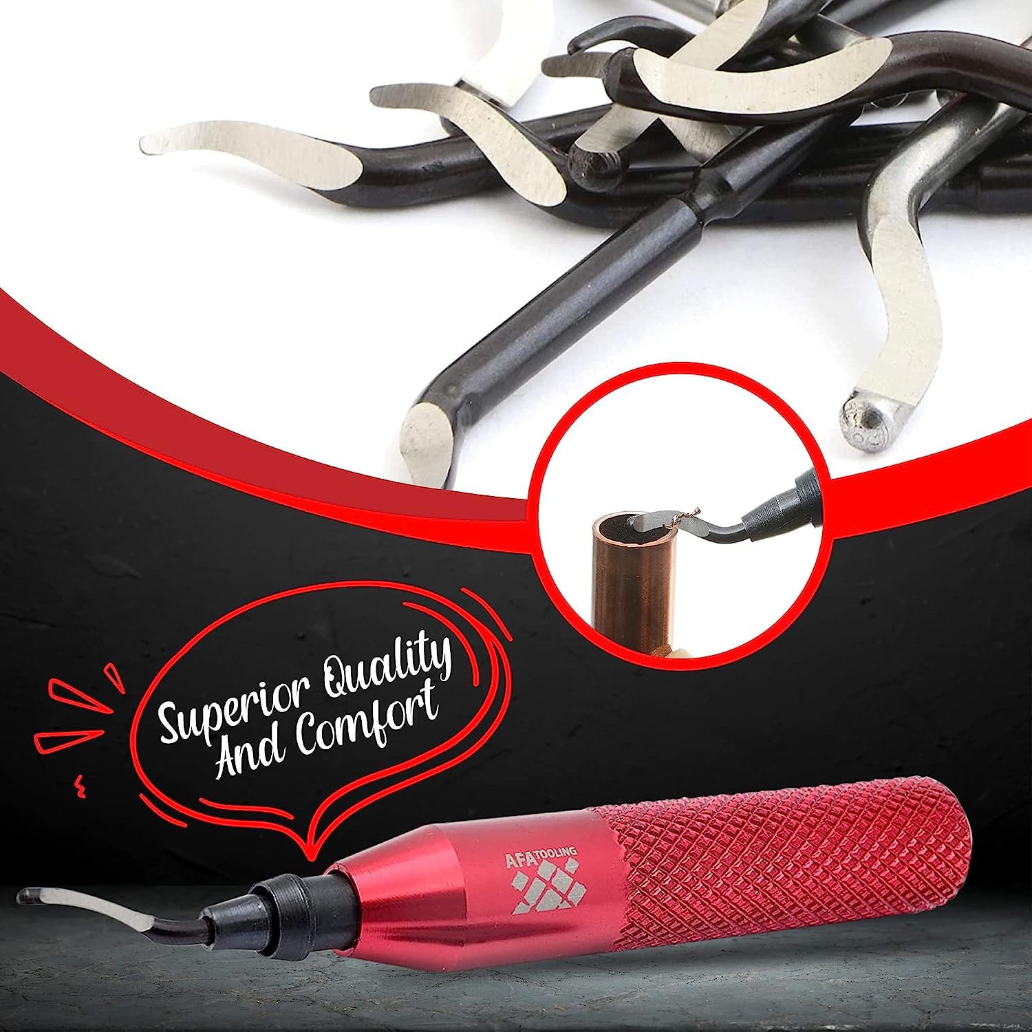 AFA Tools - Herramienta de desbarbado con 15 cuchillas giratorias de acero extra de alta velocidad, funciona en metal, resina, tubos de PVC, cobre, plástico y bordes impresos en 3D, herramienta de