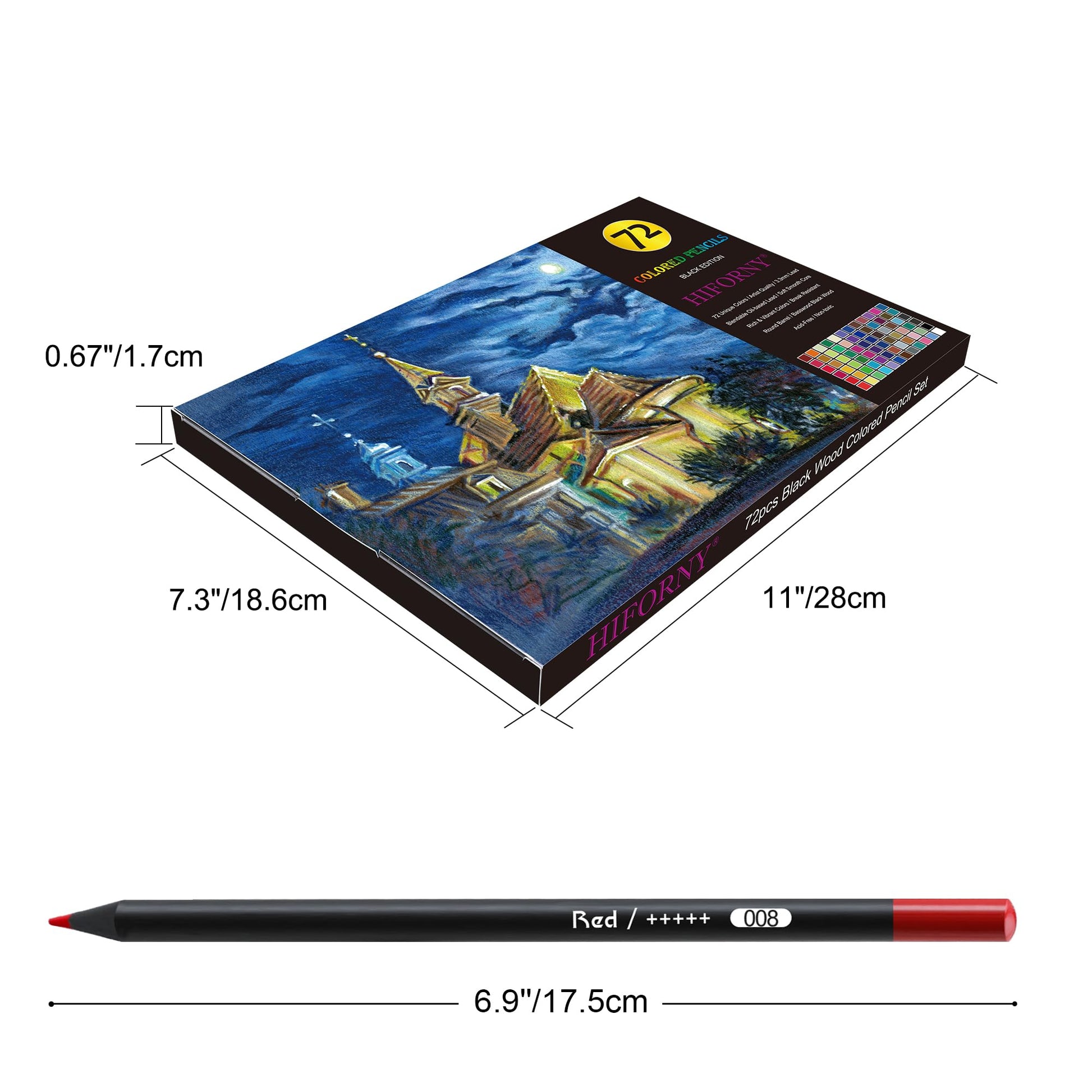 HIFORNY - Lápices de Colores Edición Negra Premium para Colorear Adultos - 72 Lápices de Colores con Pigmentos Suaves, Núcleo Suave para Artistas, Suministros de Arte para Dibujo para Adultos
