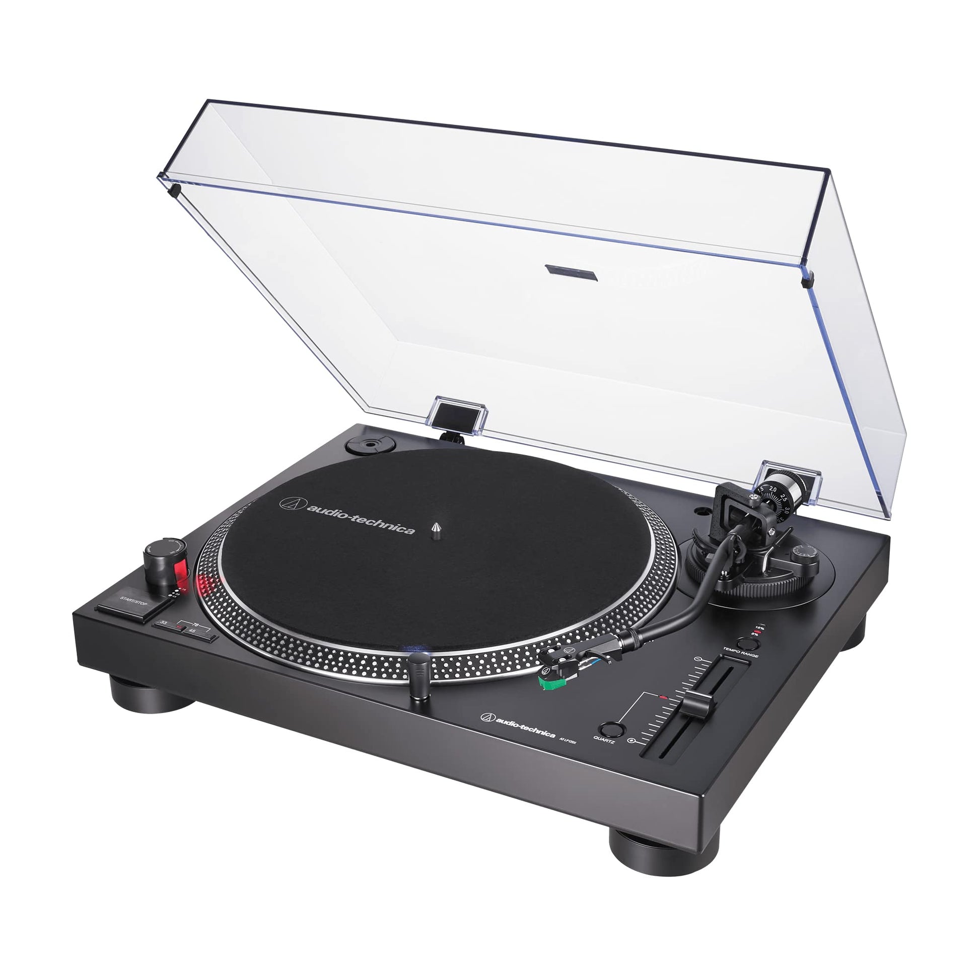 Audio-Technica - Tocadiscos AT-LP120XUSB-BK con accionamiento directo (analógico y USB), totalmente manual, alta fidelidad, 3 velocidades, convierte vinilo a digital, antipatinaje y control de tono variable, negro