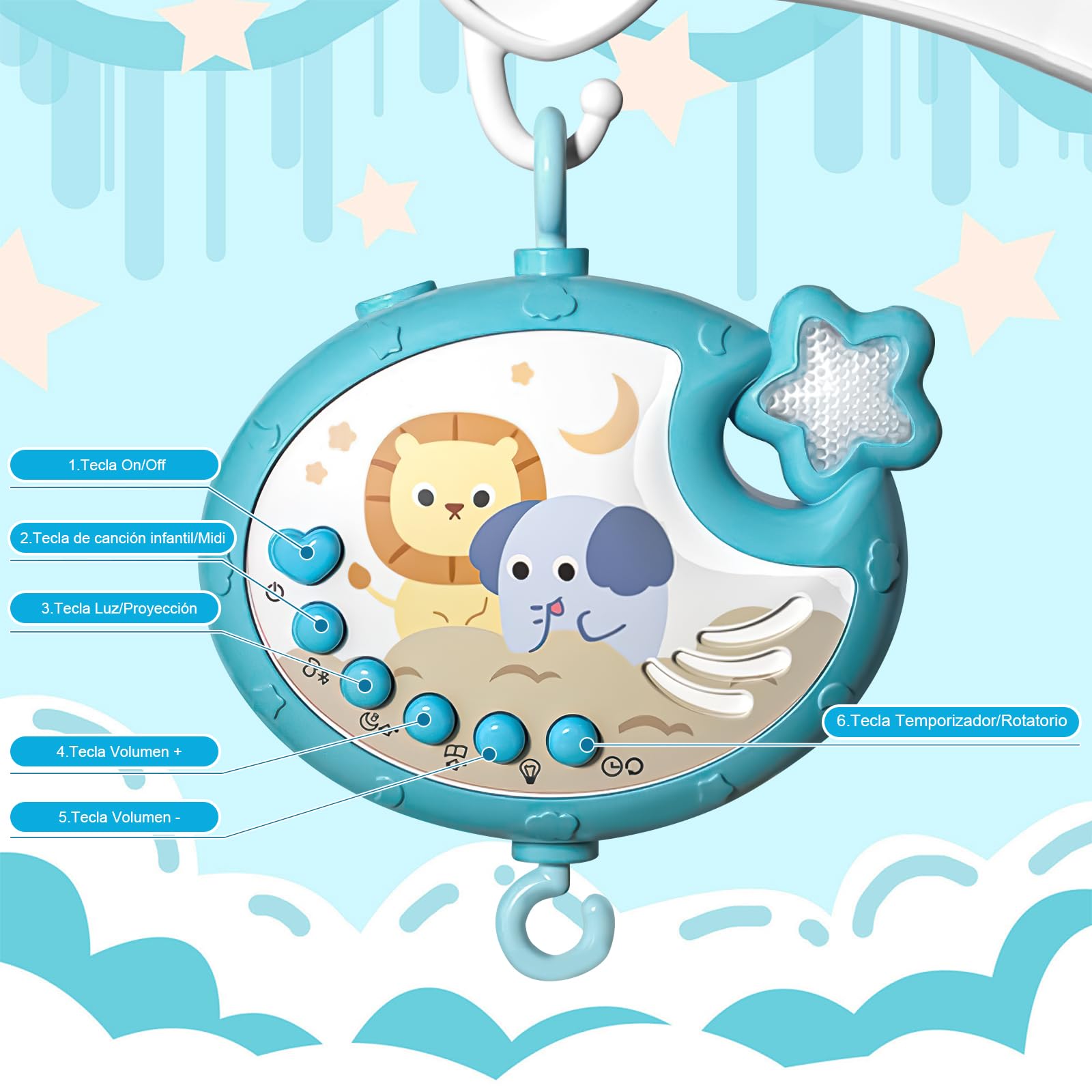 HNTCSR Movil para Cuna de Bebe - Proyector para Bebe, Cuna para Bebe, Cosas para Bebes Recien Nacidos, Baby Einstein Pecera（Azul）