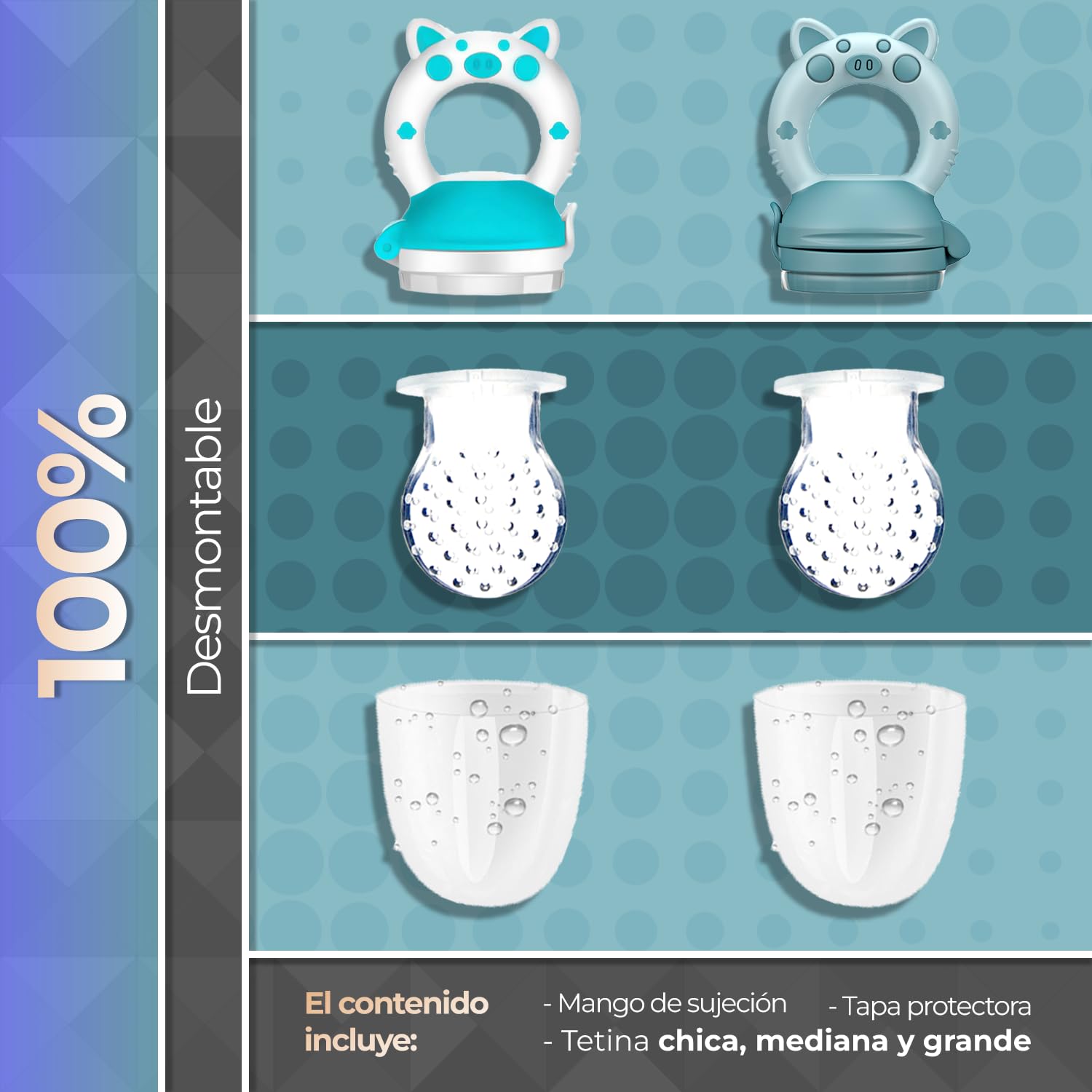 Chupones alimentadores para frutas y papillas con tapa libre de bpa, dibujos animados, 4m+ 2 piezas (pig azul y pig blanco azul)