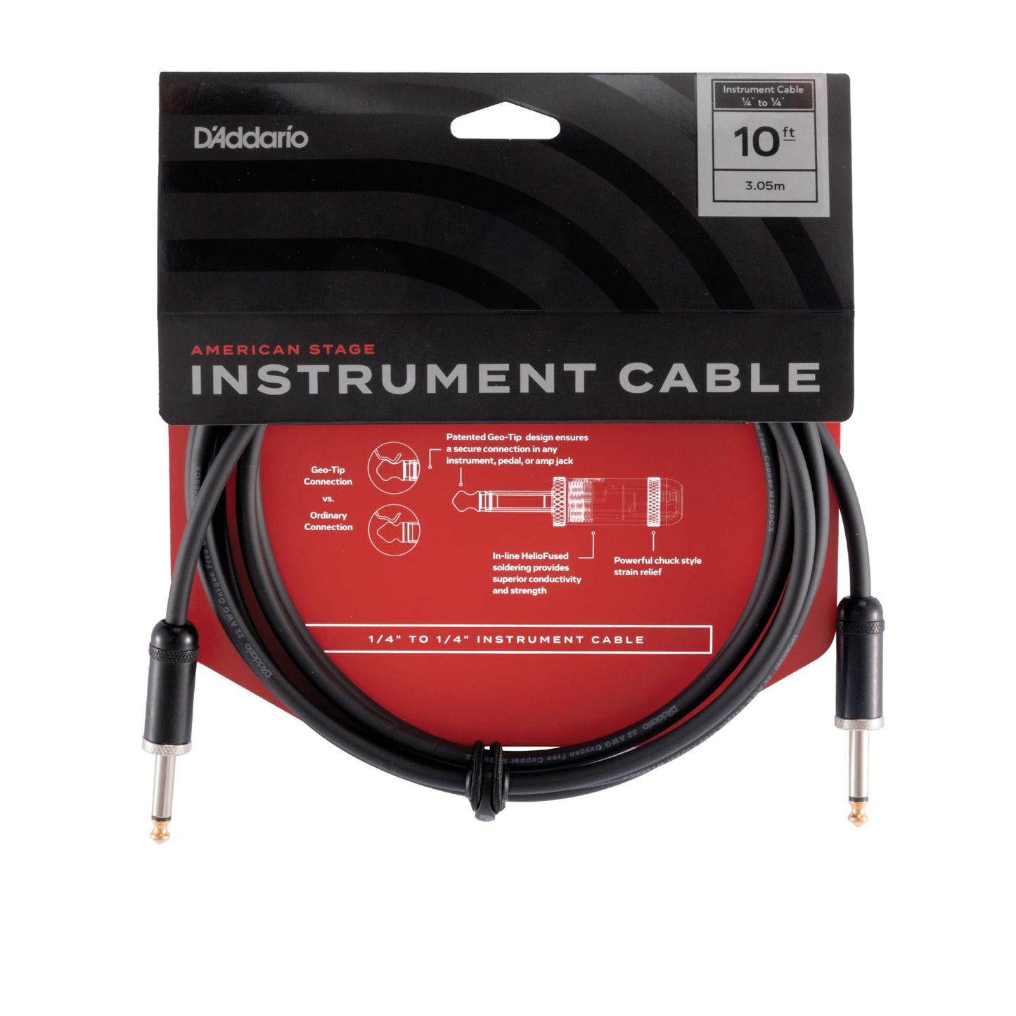 Cable de guitarra D'Addario American Stage, cable de instrumento con conectores de 1/4", extremo recto, 3 metros