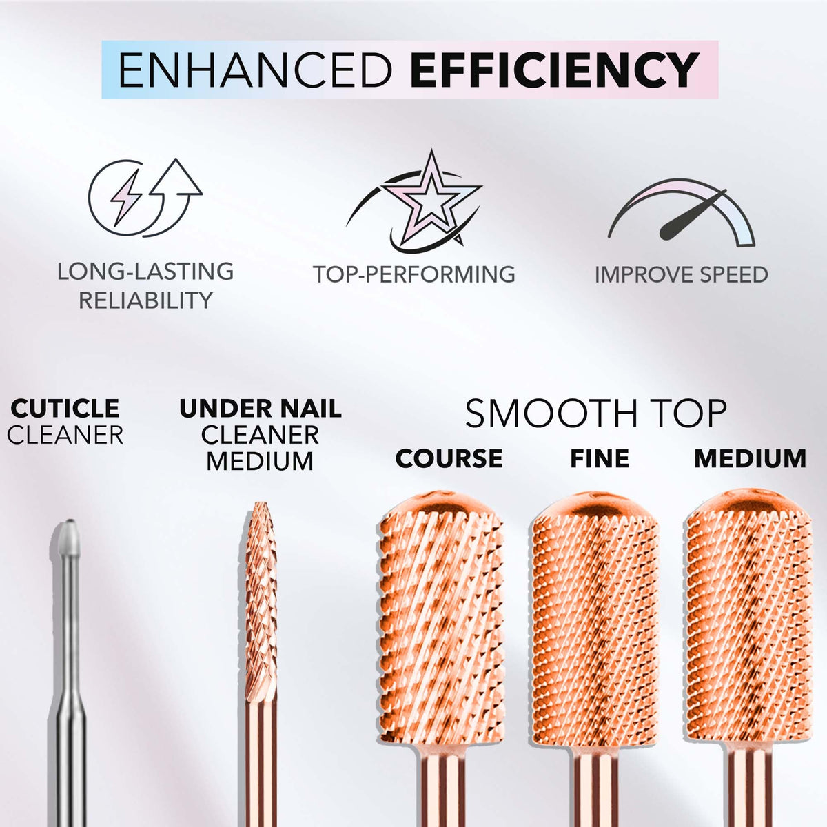 KIARA SKY- Brocas Kiara Sky Rose Gold - Herramienta profesional para limpiar uñas - Brocas para taladro de uñas E-File -