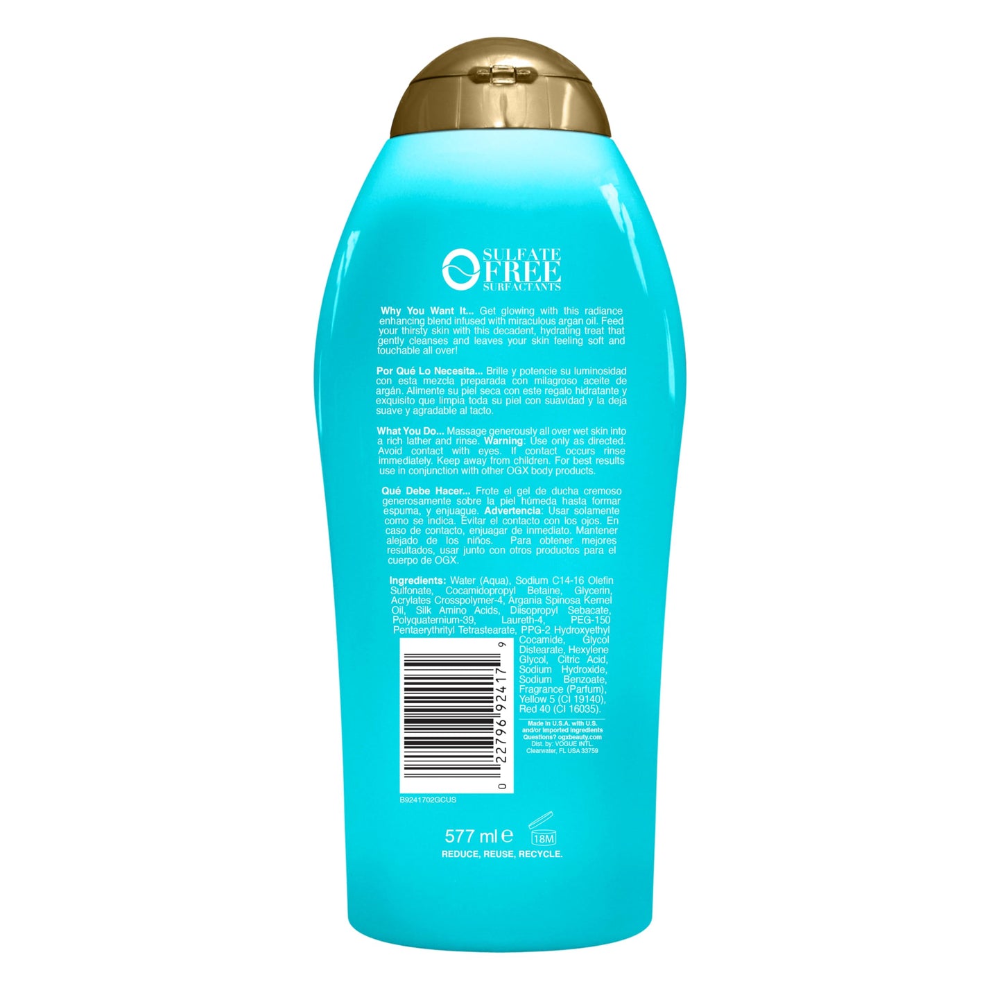 OGX, Body Wash Extra Hidratante de Aceite de Argán de Marruecos, 577 ml