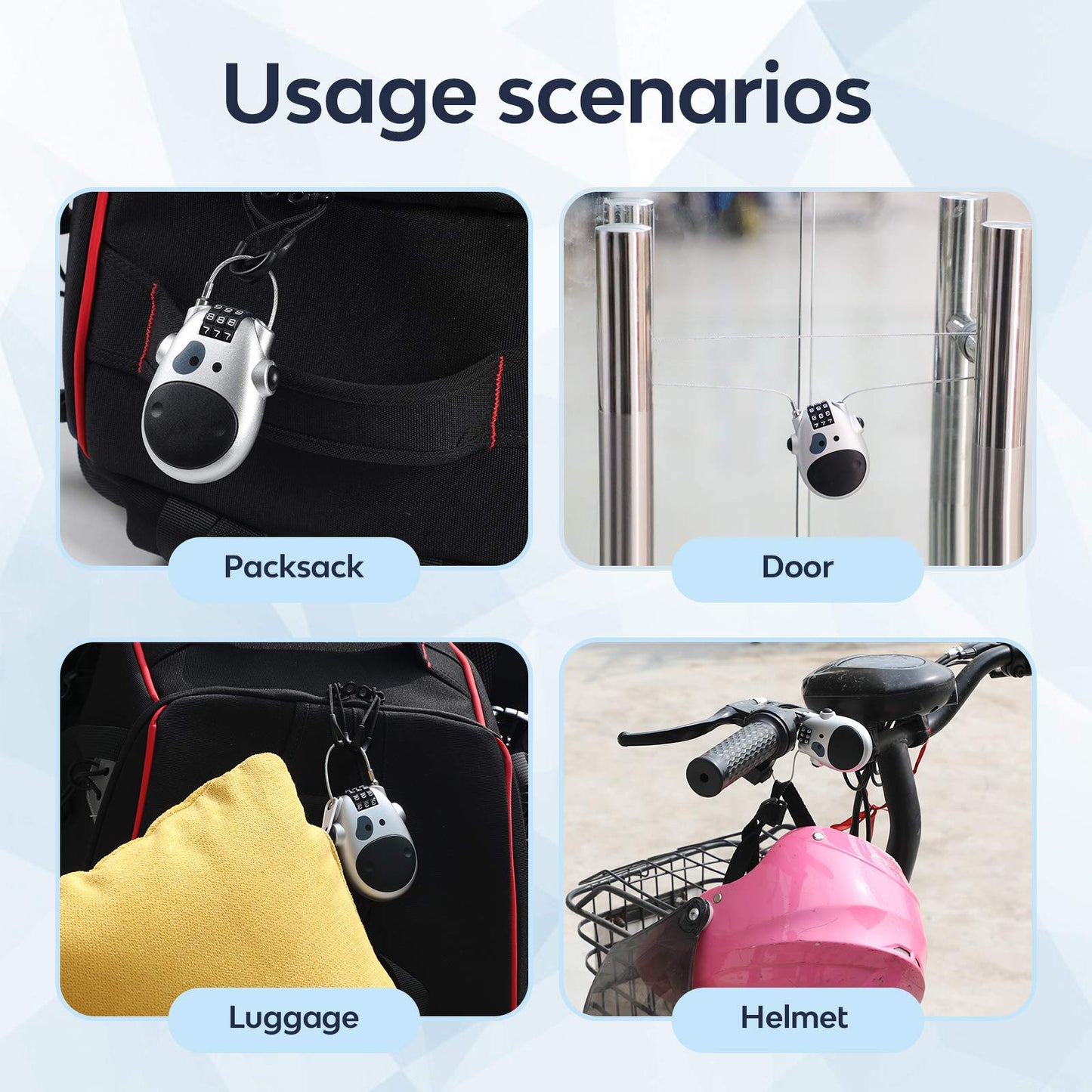 Candado Newdeport Plateado Ajustable de 3 Dígitos con Cable Retráctil para Snowboard, Bicicleta y Equipaje