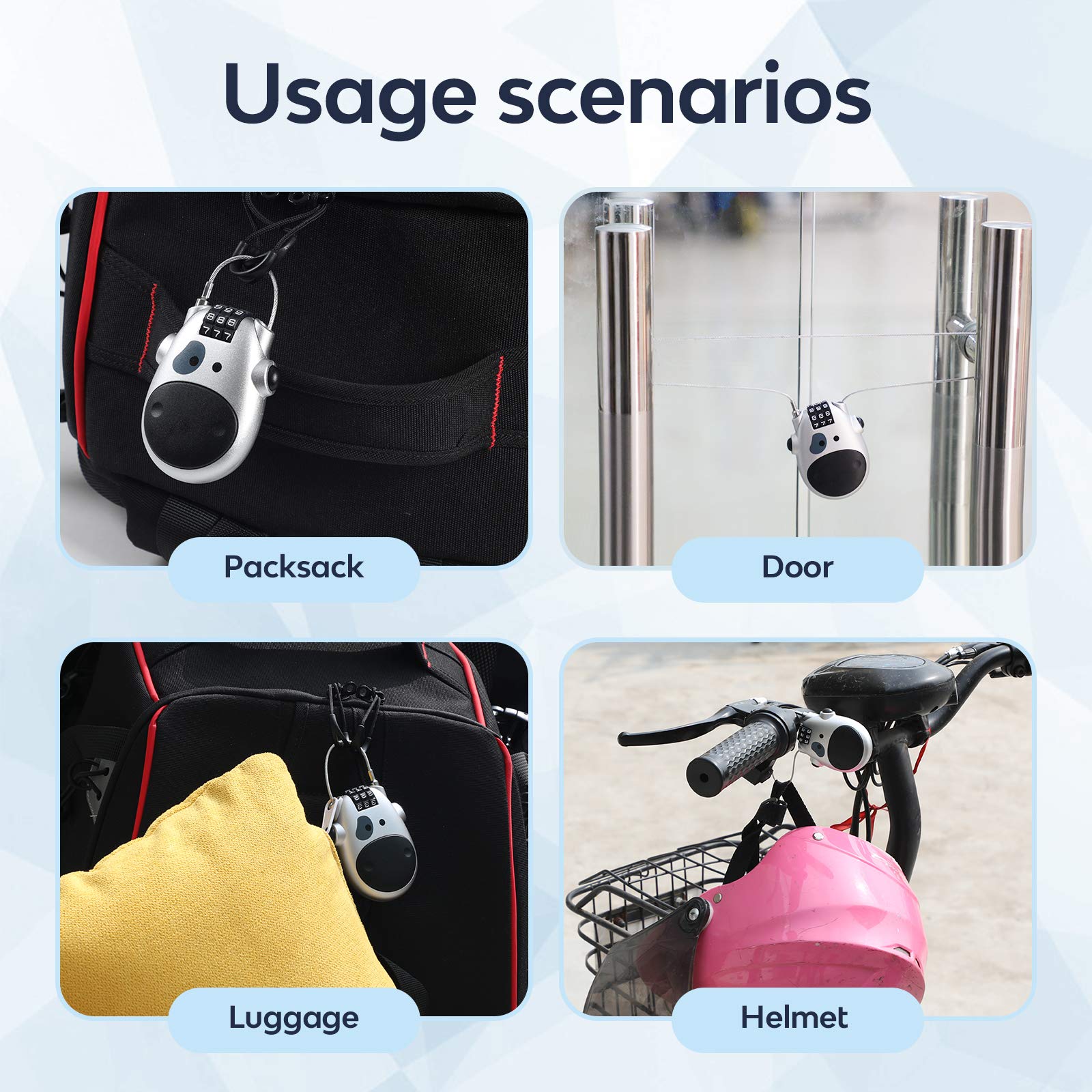 Candado Newdeport Plateado Ajustable de 3 Dígitos con Cable Retráctil para Snowboard, Bicicleta y Equipaje