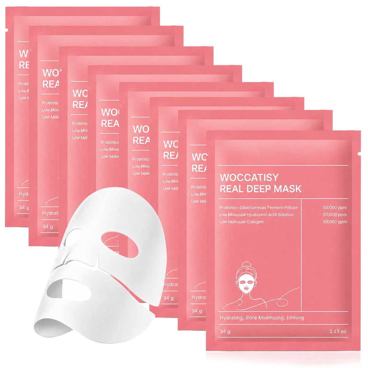 Woccatisy Mascarilla de Colágeno para Mujer - 8 Piezas - Mascarilla Hidrogel con Niacinamida - Hidratación Profunda 8h - Reduce Poros - Aporta Brillo y Elasticidad