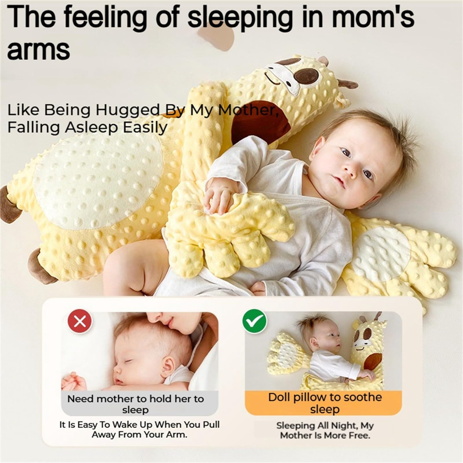 Baby Patter for Sleep, Baby Startle Prevention Sleep Aid Companion, Third Gear Adjustable Simulation of Mother's Automatic Palm Slapping Toddler Pillows, for Baby Butt Patter for Sleep 23in (Yellow)