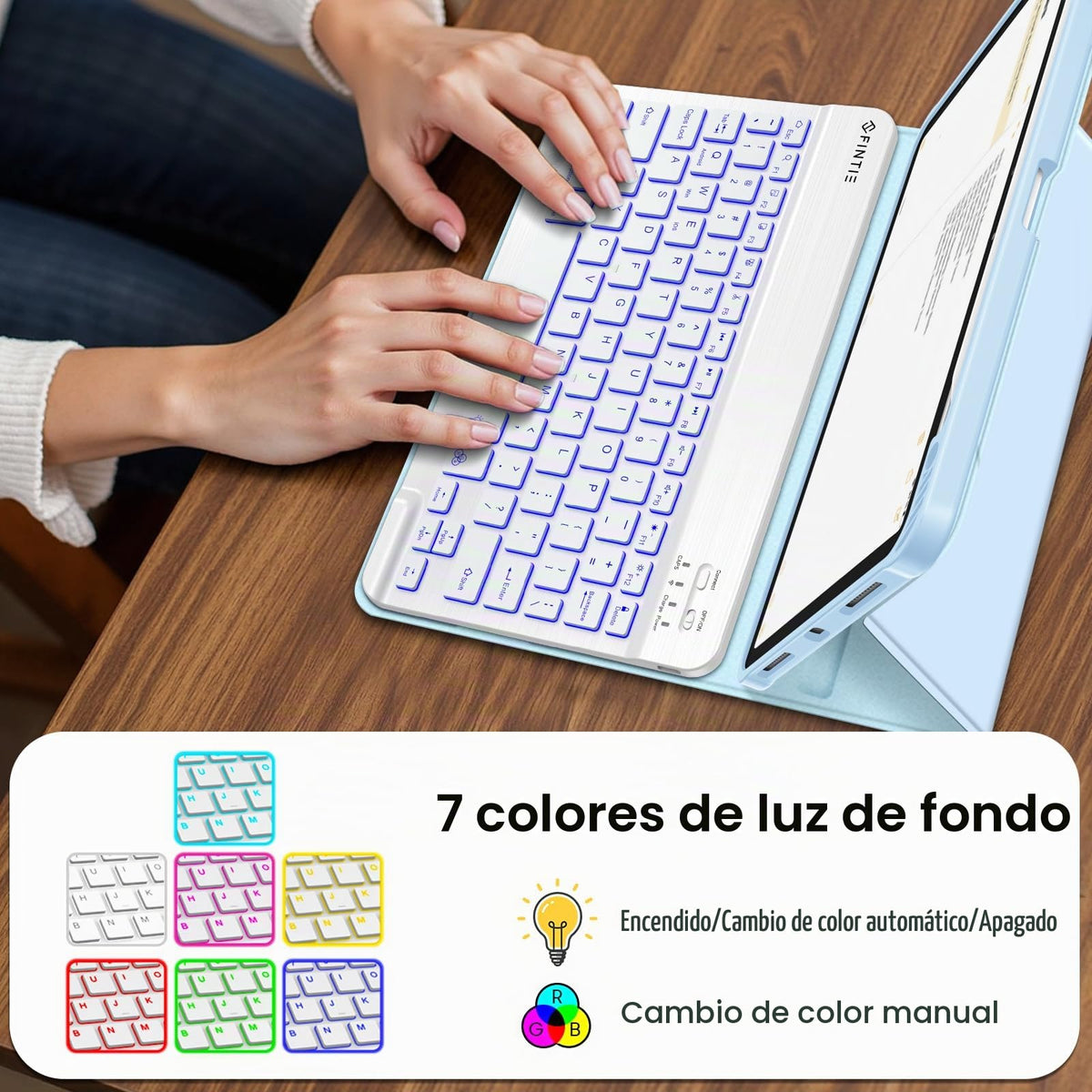 Funda con Teclado iPad Air Fintie Azul TPU Suave y Bluetooth Desmontable