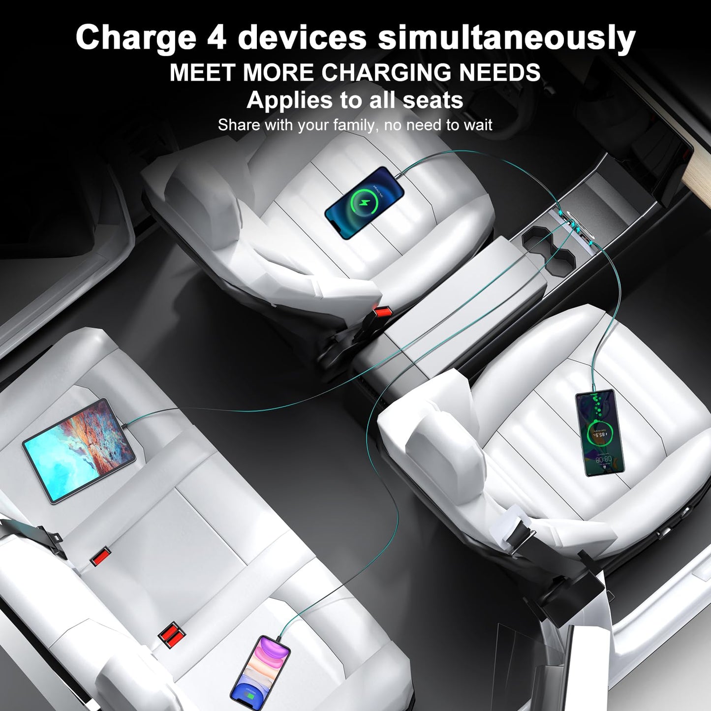 Hub USB para Tesla Modelo 3 Modelo Y impermeable, cargador rápido de teléfono para accesorios modelo Y/3 2024 2023 2022 2021 estación de acoplamiento retráctil multipuerto, consola central 100% (no