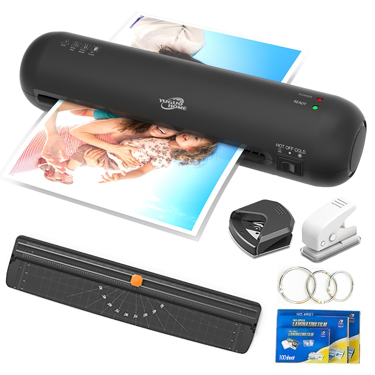 Laminadora Enmicadora Térmica+Cortador de Papel+300 Hojas Laminadoras, Laminador Térmico Personal con Recortadora de Papel y Redondeadora de Esquinas para Casa y Oficina