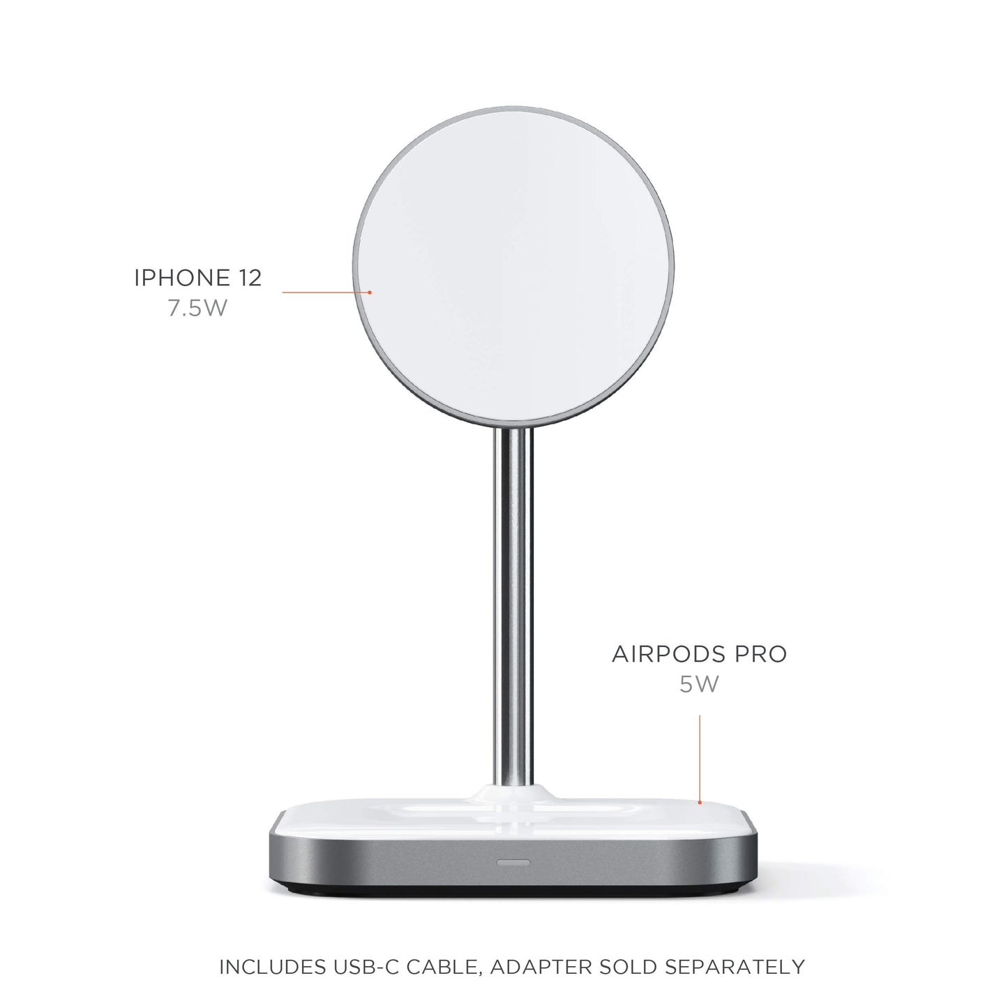 SATECHI Soporte de Carga Magnética Inalámbrica 2-en-1 de Aluminio - Compatible con iPhone 15 Pro Max/15 Pro/15/15 Plus, iPhone 14 Pro/14/14 Plus, AirPods Pro