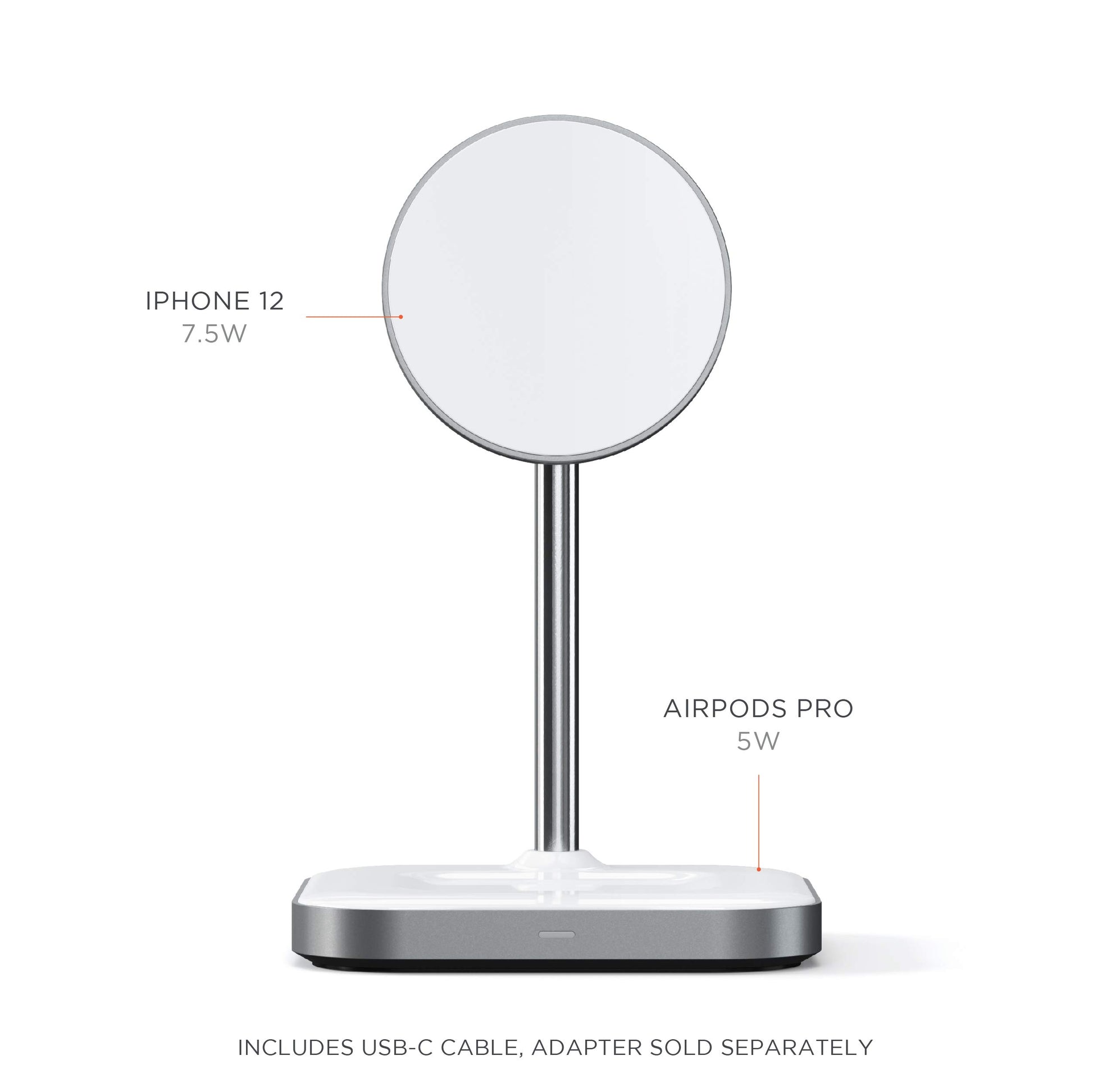 Soporte de Carga SATECHI Aluminio Magnético Inalámbrico 2-en-1 Compatible con iPhone y AirPods Pro
