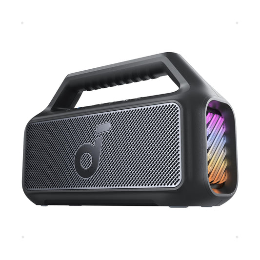 Soundcore Boom 2 - Altavoz para exteriores, 80 W, subwoofer, BassUp 2.0, tiempo de reproducción de 24 horas, IPX7 impermeable, flotable, luces RGB, USB-C, ecualizador personalizado, Bluetooth 5.3,