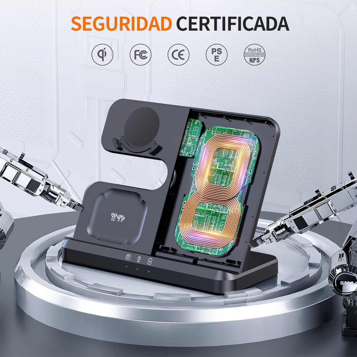 BVILY Cargador Inalámbrico 3 en 1, Estación de Carga Inalámbrica Rapida Compatible con GalaxyS23 Ultra/S22 Ultra/S21/S20/S21 FE/Z Flip 4, Galaxy Watch 5/4/3/Active 2, Galaxy Buds 2/Buds+/Live