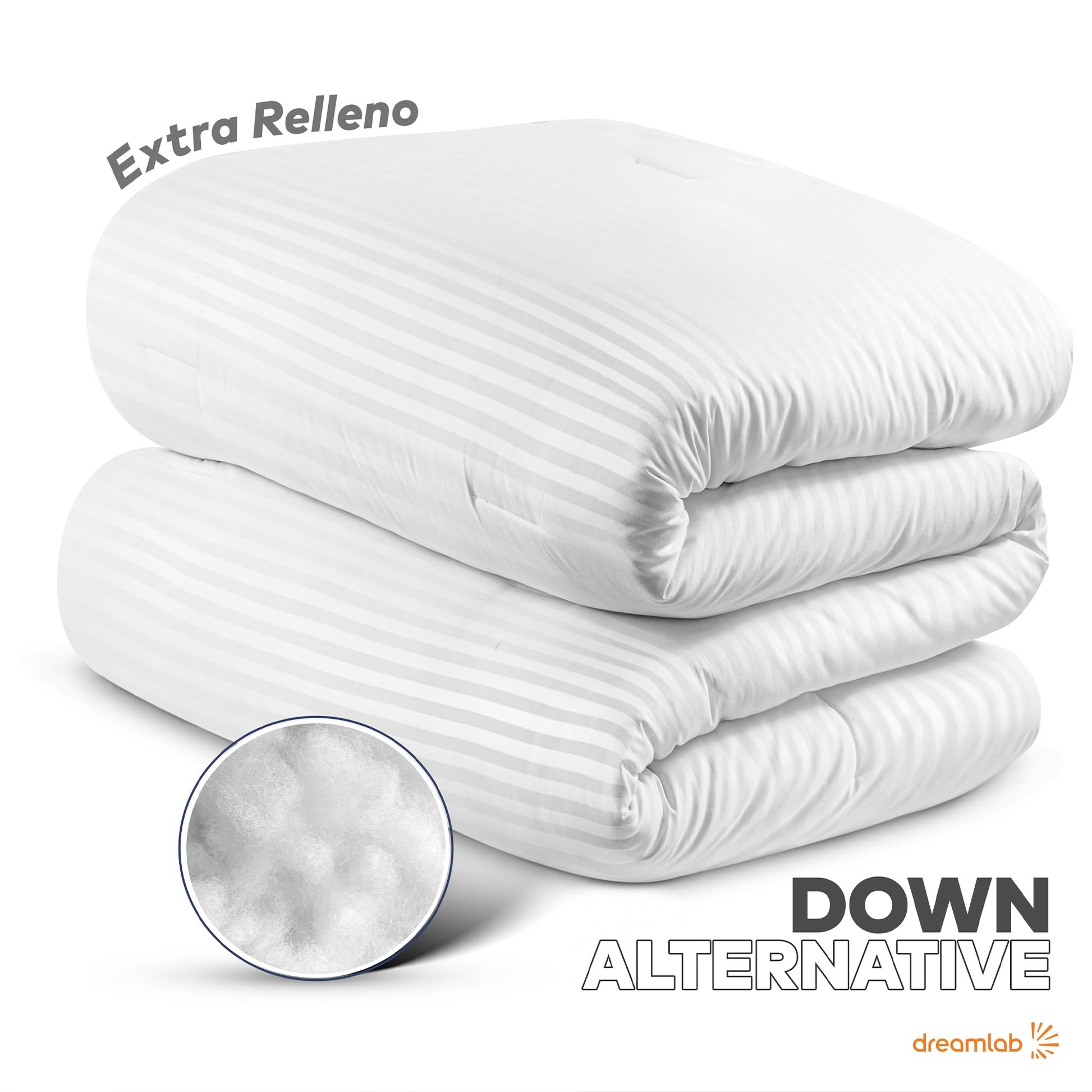 Dreamlab Edredón Acolchado para Toda Estación. Relleno de Microfibras Recubiertas con Gel. Lavado a Máquina. Usar como Edredón o con Funda.Hipoalergénico.(Rayas Satinadas Blancas,King Size 259x223cm)