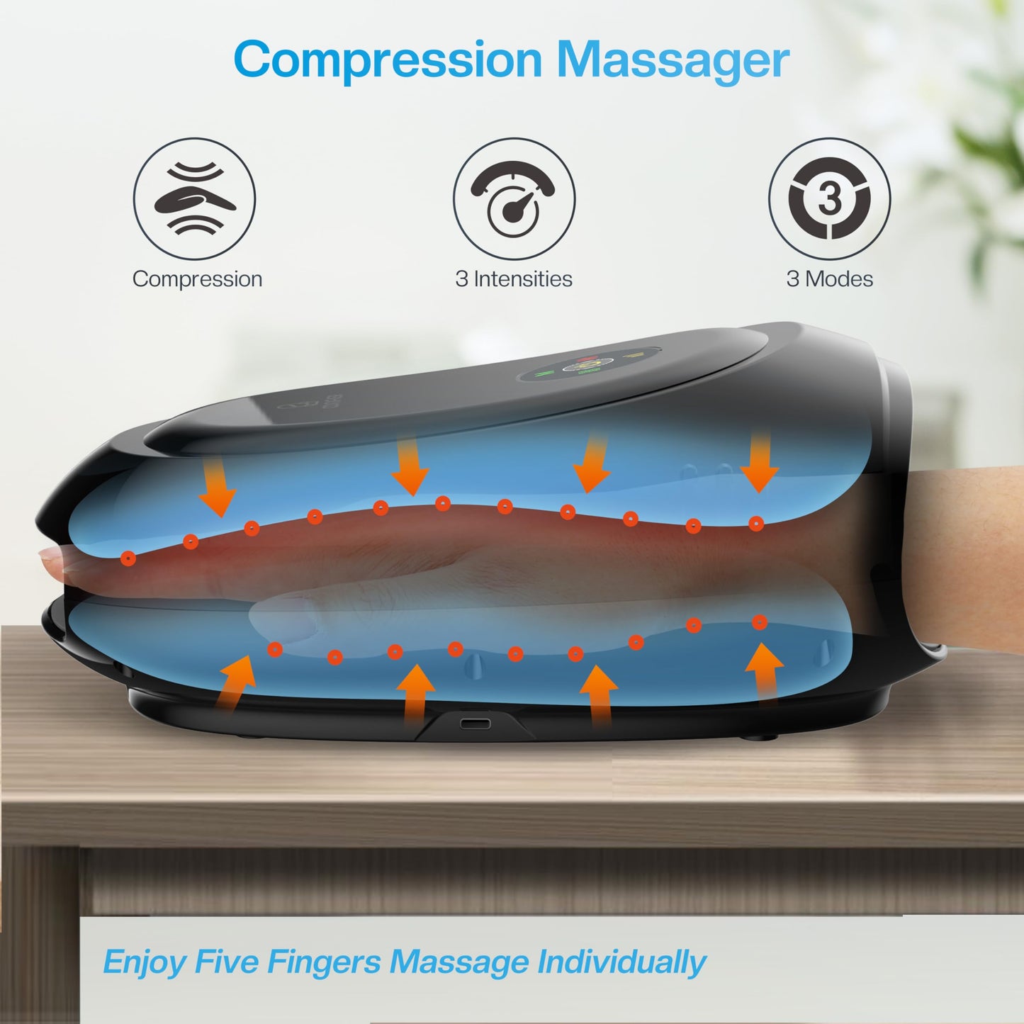 Comfier Máquina masajeadora de manos, masajeador eléctrico inalámbrico de manos con calor y compresión, vibración, control de aplicación, masajeador de dedos de muñeca para artritis y túnel carpiano, alivio del dolor, regalos (negro)