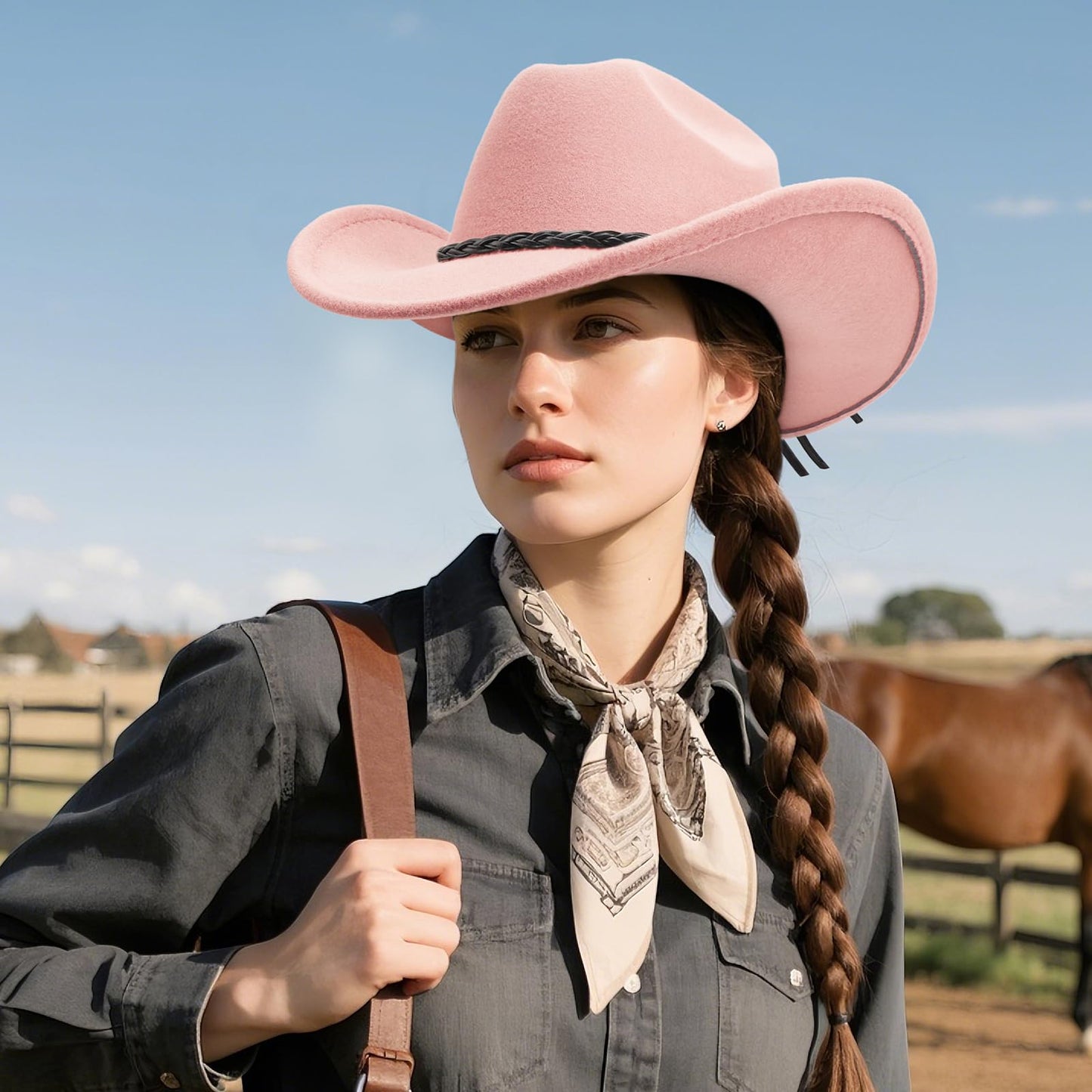 DRESHOW Sombrero vaquero occidental para hombre y mujer, sombrero vaquero/vaquera para exteriores, sombrero fedora retro de fieltro de ala ancha, gorras enrolladas unisex