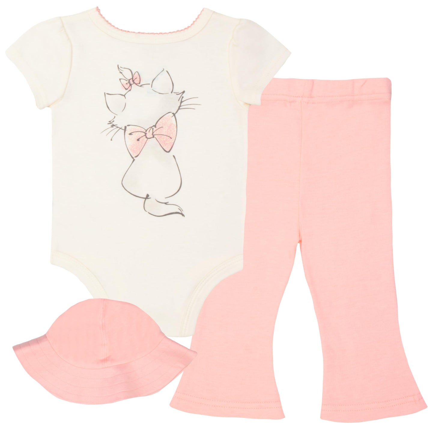 Magic Threadz Conjunto de 3 piezas de ropa Disney para bebé niña con pantalón y gorro – Lilo & Stitch, Winnie the Pooh, Minnie Mouse y Aristogatos. Conjunto de Marie con body y pantalón.