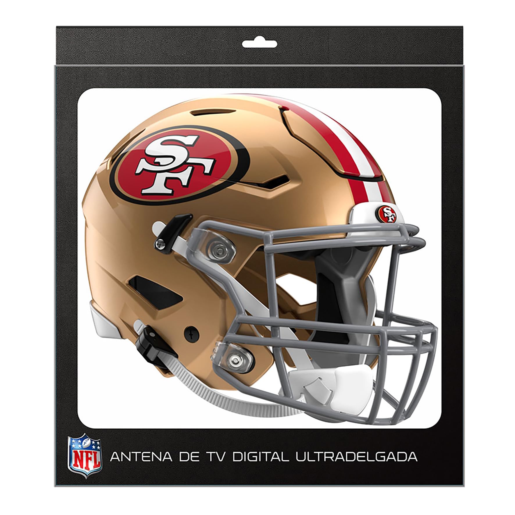 NFL Antena Digital HD para TV, San Francisco 49ers, Diseño de Casco, Ultradelgada de Alta Definición + Cable Coaxial de 5 Metros - Licencia Oficial