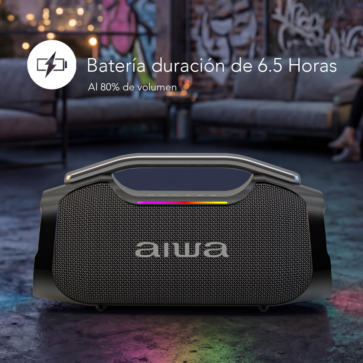 Bocina Bluetooth Aiwa Negra con TWS y Karaoke