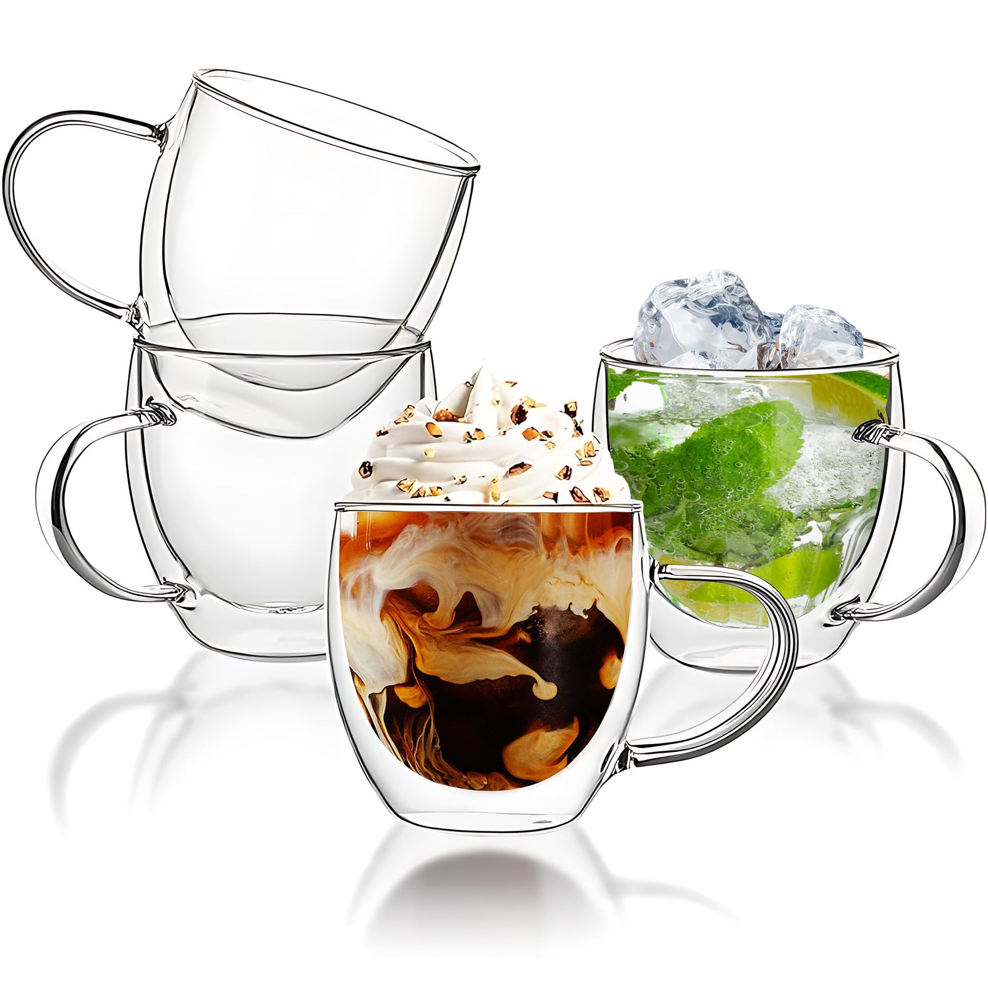 Juego de Tazas de Café de Vidrio de Doble Pared YMMIND Transparente con Capa Aislada para Bebidas Calientes y Microondas