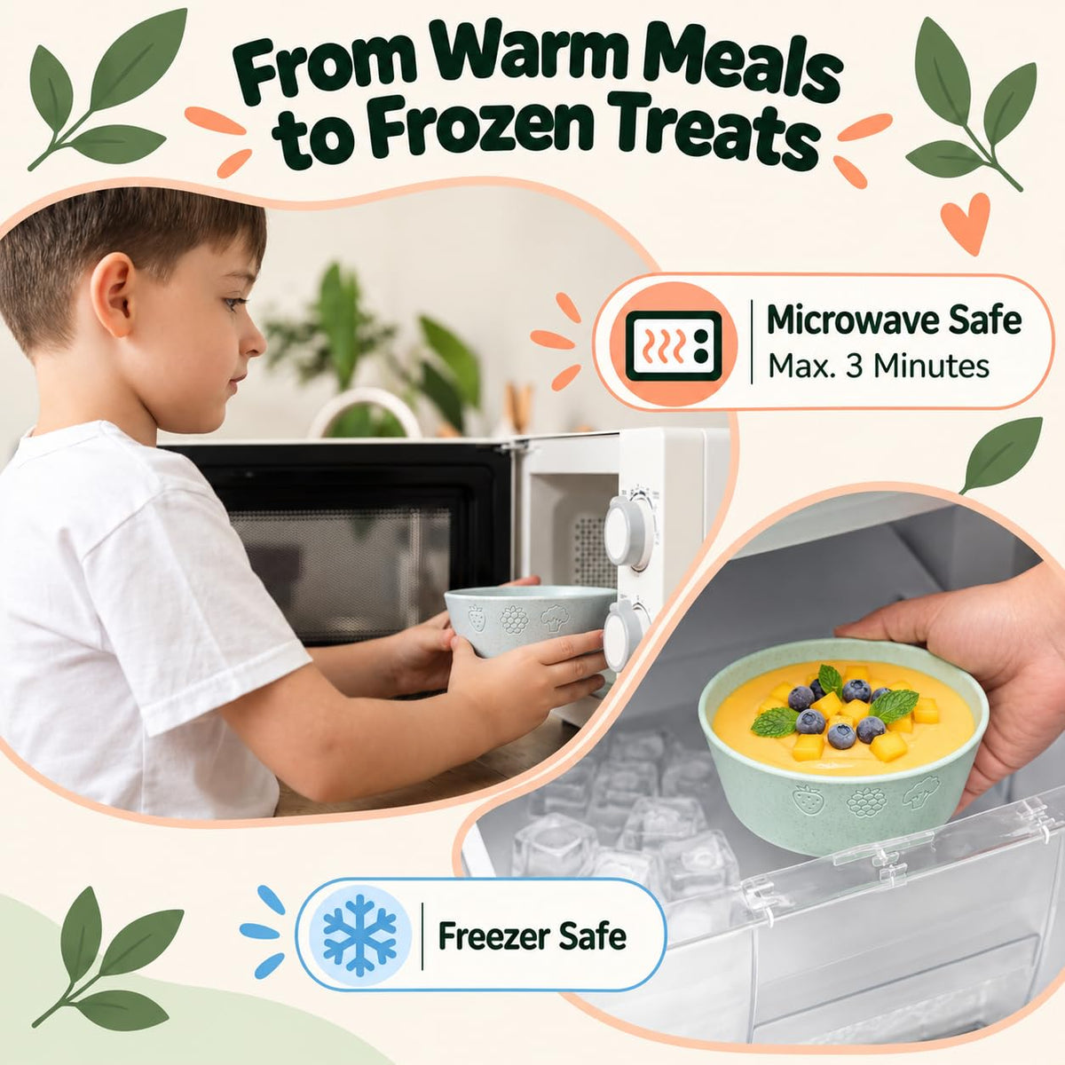 FOODLE - Cuencos para niños con pajita de trigo sin BPA y probados de seguridad, aptos para lavaplatos y microondas, ligeros e irrompibles, cuencos para niños pequeños, 12 onzas