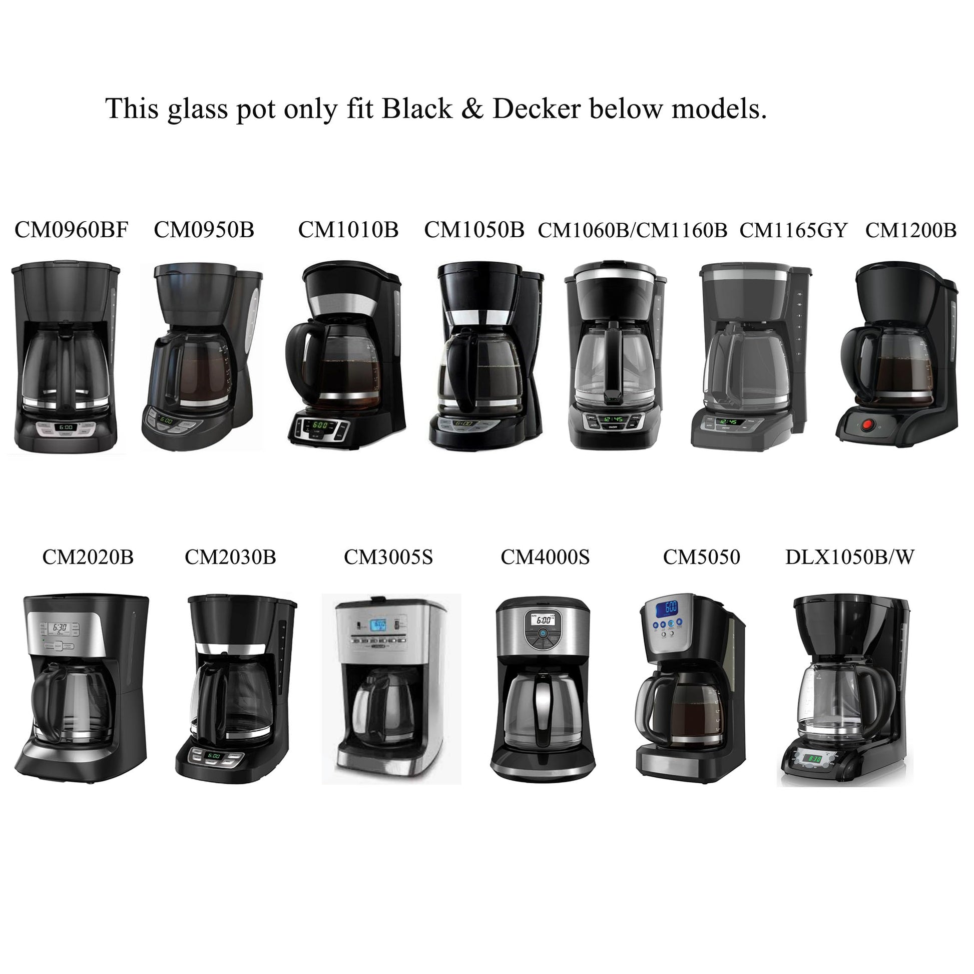 Jarra de vidrio de repuesto para cafetera de 12 tazas, compatible con 12 tazas de repuesto para cafetera negra y Decker