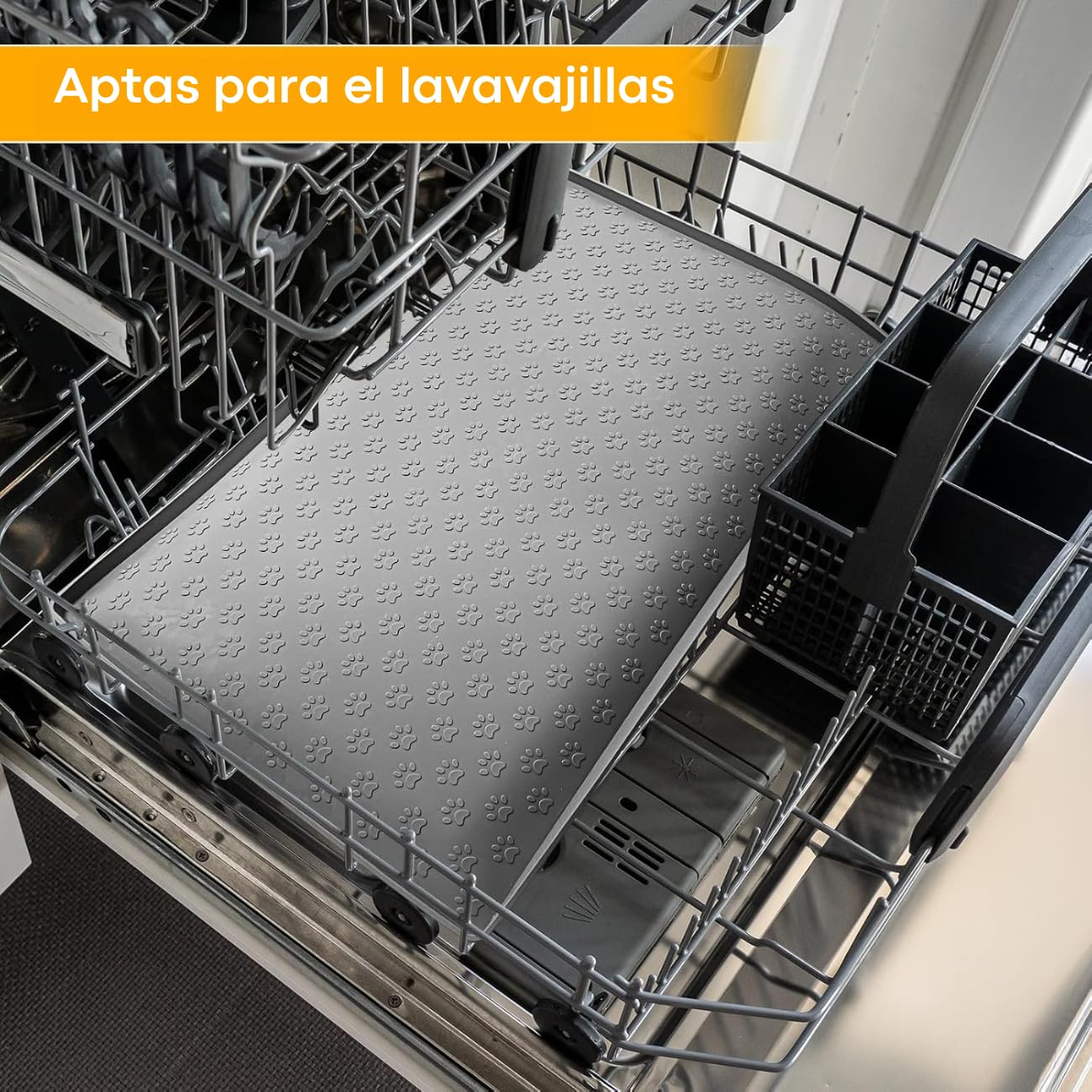 Tapete de Silicona Wolfi Gris para Comida de Perro Antideslizante 46x30cm