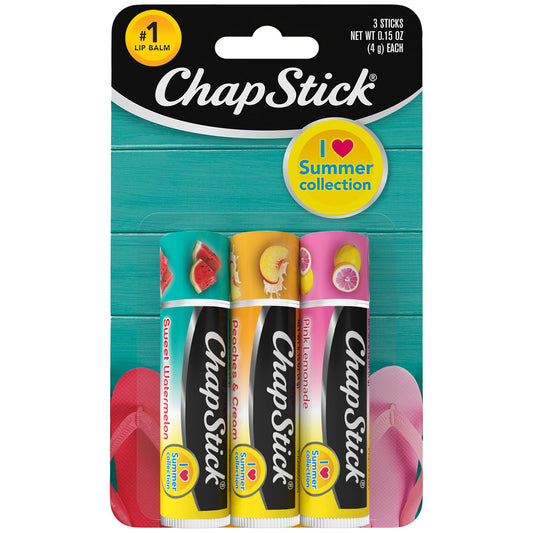 ChapStick - Bálsamo labial variado I Love Summer Collection - Limonada Rosa, Melocotones y Crema, Sandía Dulce - Hidratante - Sin Parabenos - 3 Tubos de 0.25 onzas cada uno
