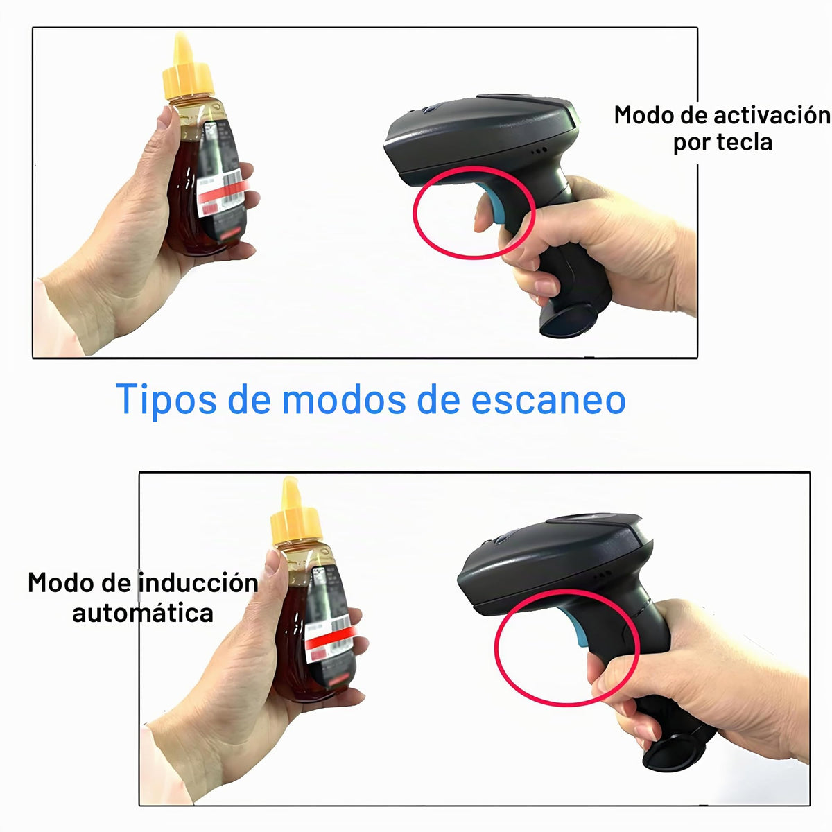 Escáner de Código QR 2D Inalámbrico Rabitpos Negro con Escaneo Automático para POS e Inventario