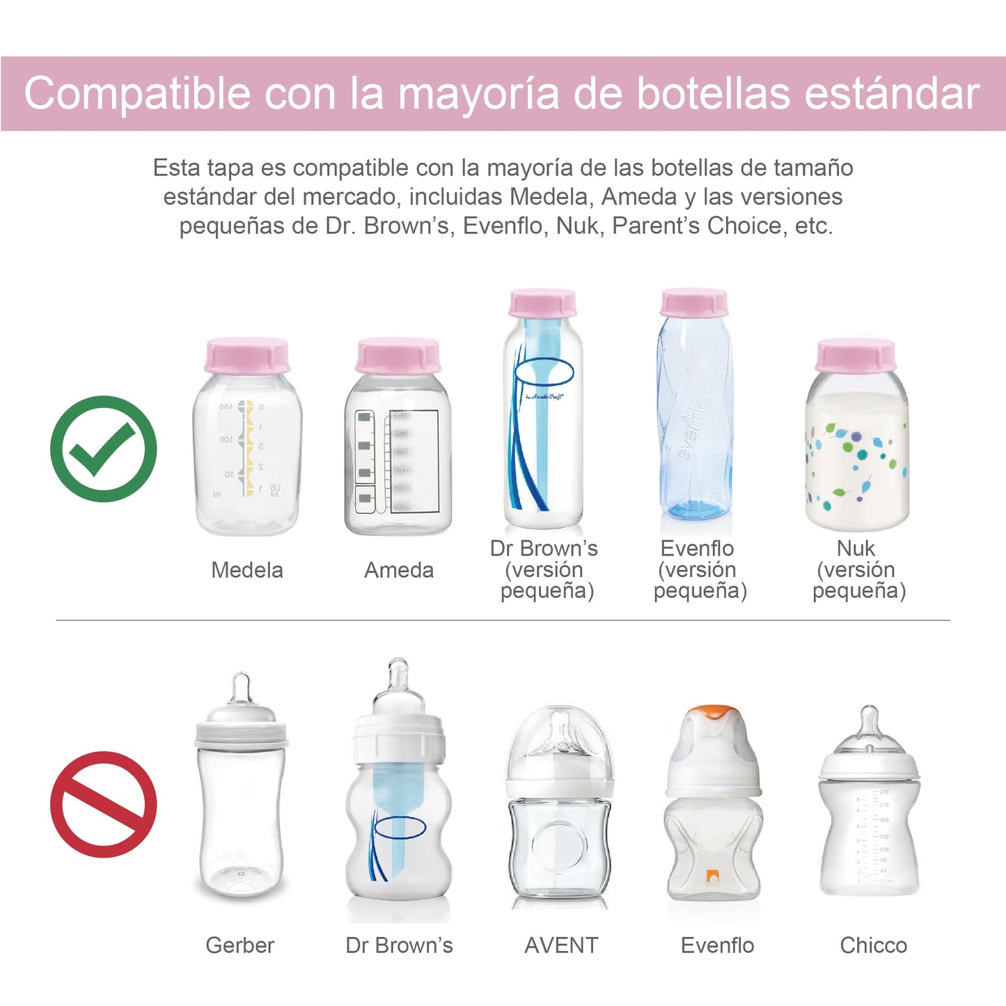 Tapas sólidas Maymom con anillo de sellado para biberones de tamaño estándar; tapas para biberón compatibles con biberones Medela, Ameda y biberones Nuk pequeños, Playtex y Gerber; 8 piezas (rosa)