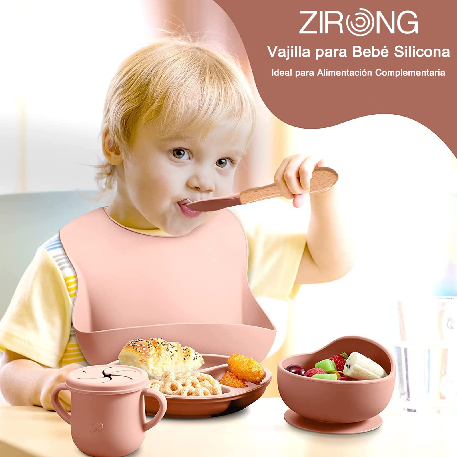 Set de Vajillas y Platos de Silicona, Azul, con Ventosas y Baberos Ajustables para Bebé, Seguros para Alimentos, Sin BPA, 8 Piezas, Ideal para Babyshower