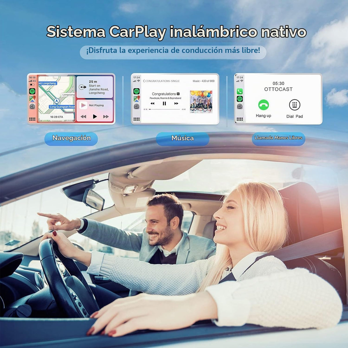 Adaptador inalámbrico CarPlay OTTOCAST U2-Air 2024 5Ghz WiFi Auto Connect para iPhone y OEM
