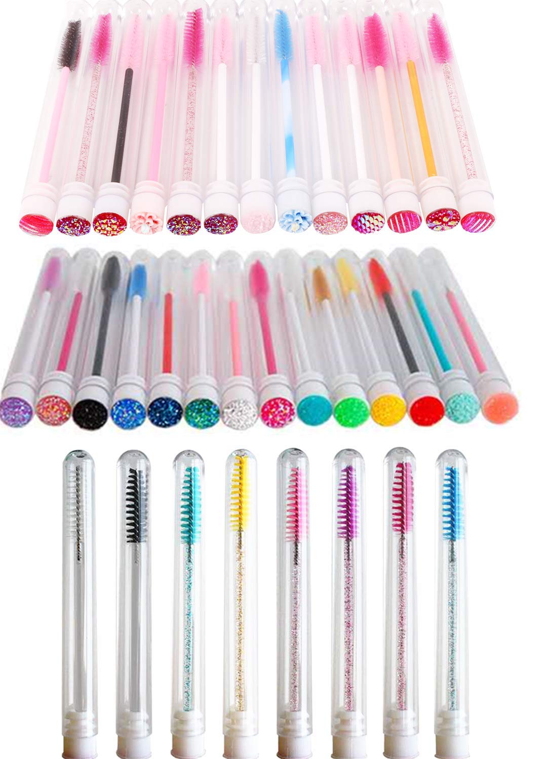 60 pinceles desechables para pestañas coloridas, para pestañas y pestañas, con forma de diamante, para maquillaje, varita de máscara en tubo sanitario, suministros para pestañas