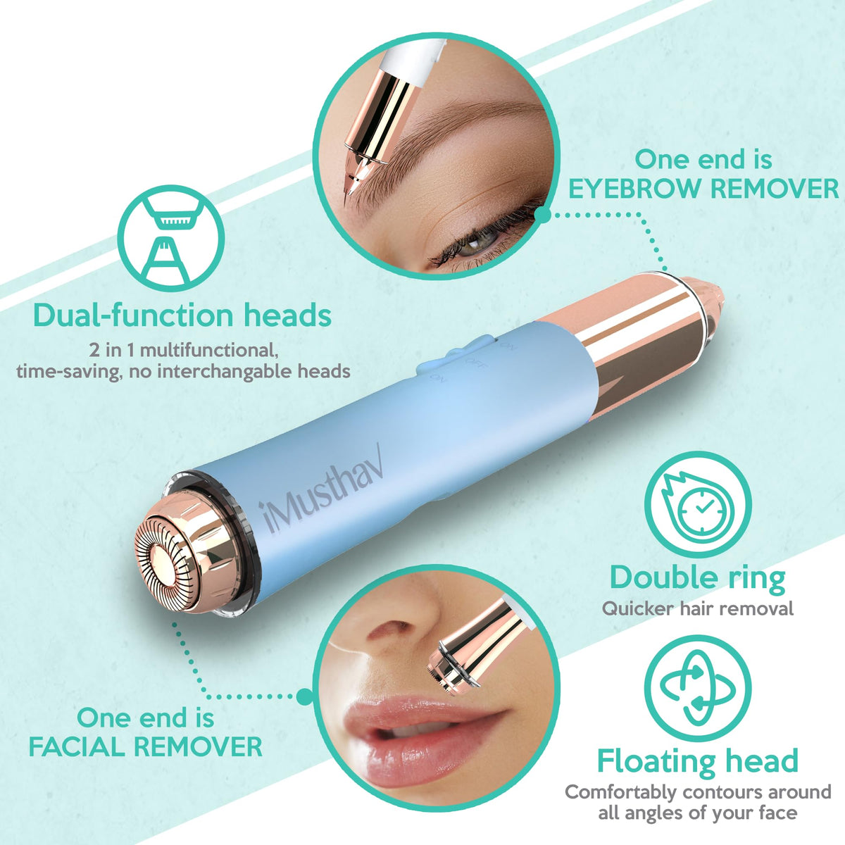 Removedor 2‑en‑1 de Vello para Cejas y Facial para Mujer, Indoloro Flawless