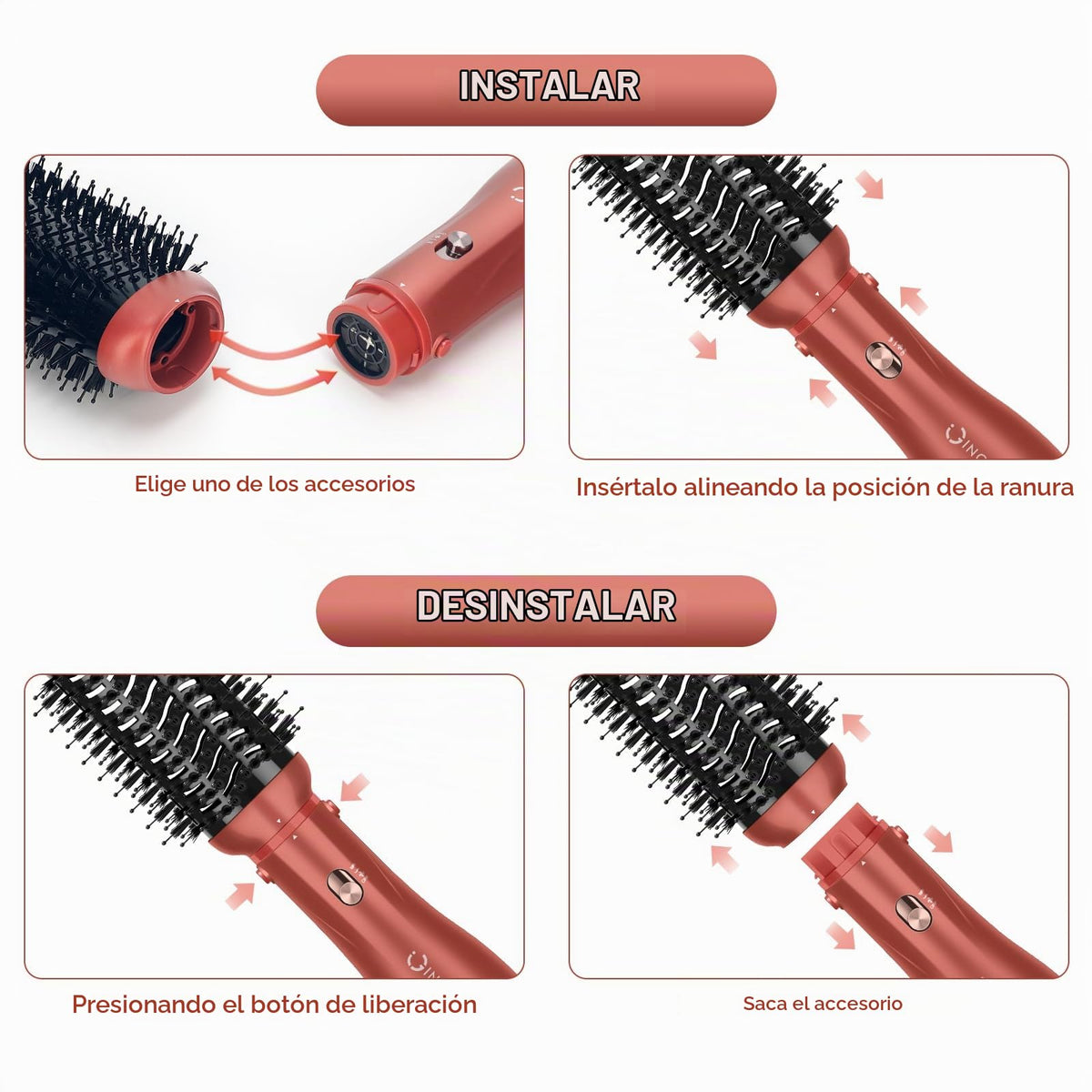 Juego de Cepillos IG Inglam Negro Multipeinado 5 en 1 para Mujer
