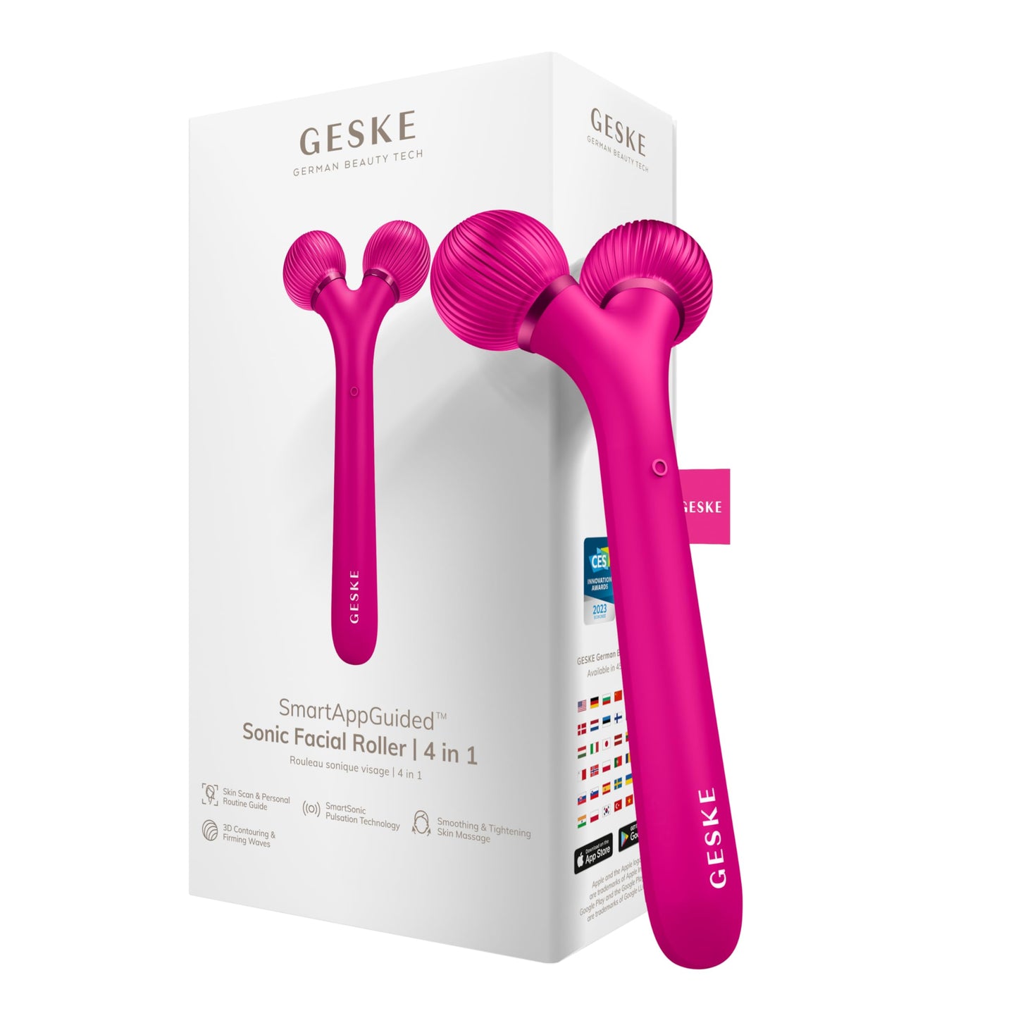 GESKE | Rodillo facial sónico SmartAppGuided™ | 4 en 1 | rodillo derma | dispositivo para la cara | rodillo derma | Rodillo facial profesional | Reafirma y define la piel del rostro