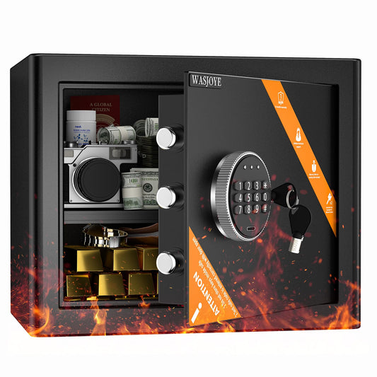 Caja de Seguridad WASJOYE Negro con Doble Teclado Digital para Hogar y Negocios