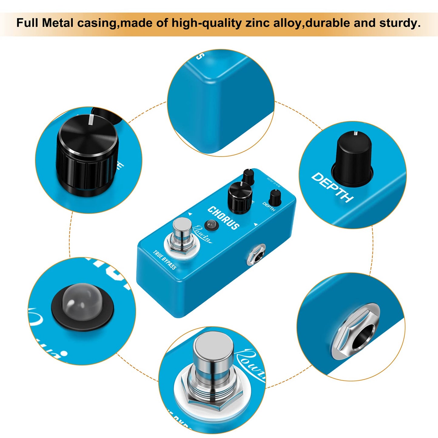 Pedal de Efectos Rowin Chorus analógico para Guitarra Eléctrica y Bajo