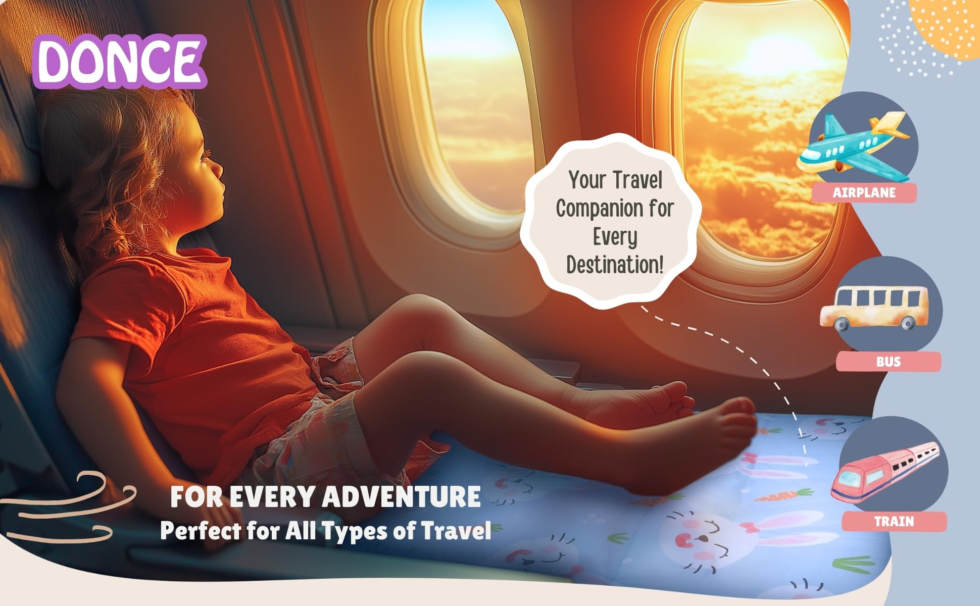 DONCE Cama de Avión para Niños Pequeños, Artículos Esenciales de Viaje de Avión para Niños Pequeños, Extensión de Asiento de Avión para Niños, Cama de Viaje Portátil para Avión para Vuelos Largos