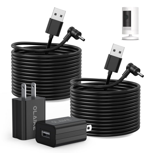 OLAIKE 8 m/ 26 pies (Paquete de 2) Cable de Carga Resistente a la Intemperie para Stick Up CAM Battery/Plug-in y Spotlight CAM Battery y Soporte para inclinación y Vista panorámica, Negro