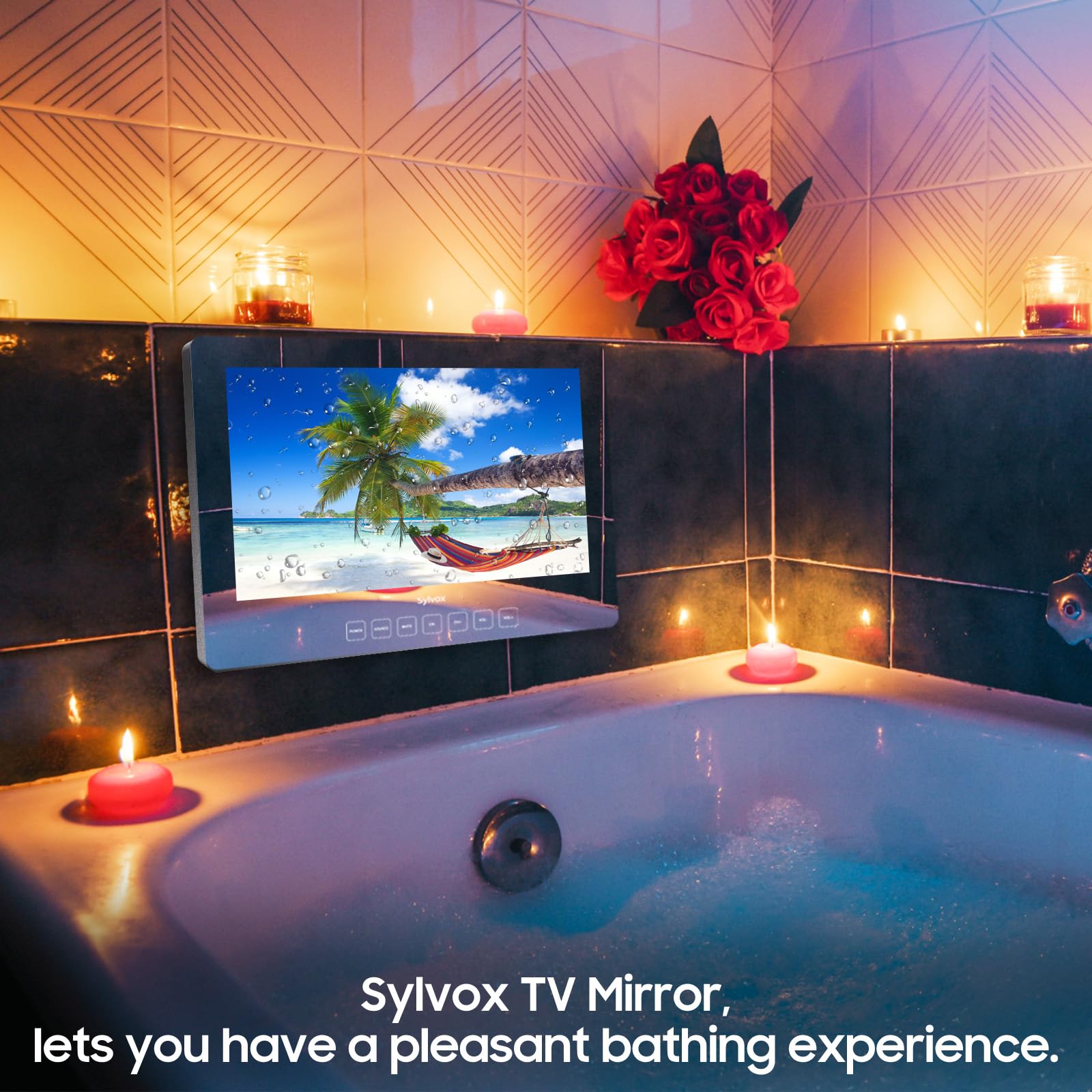 Espejo Mágico de Baño SYLVOX LED 1080P Resistente al Agua Montaje en Pared 24 Pulgadas 500NITS Doble Frontal