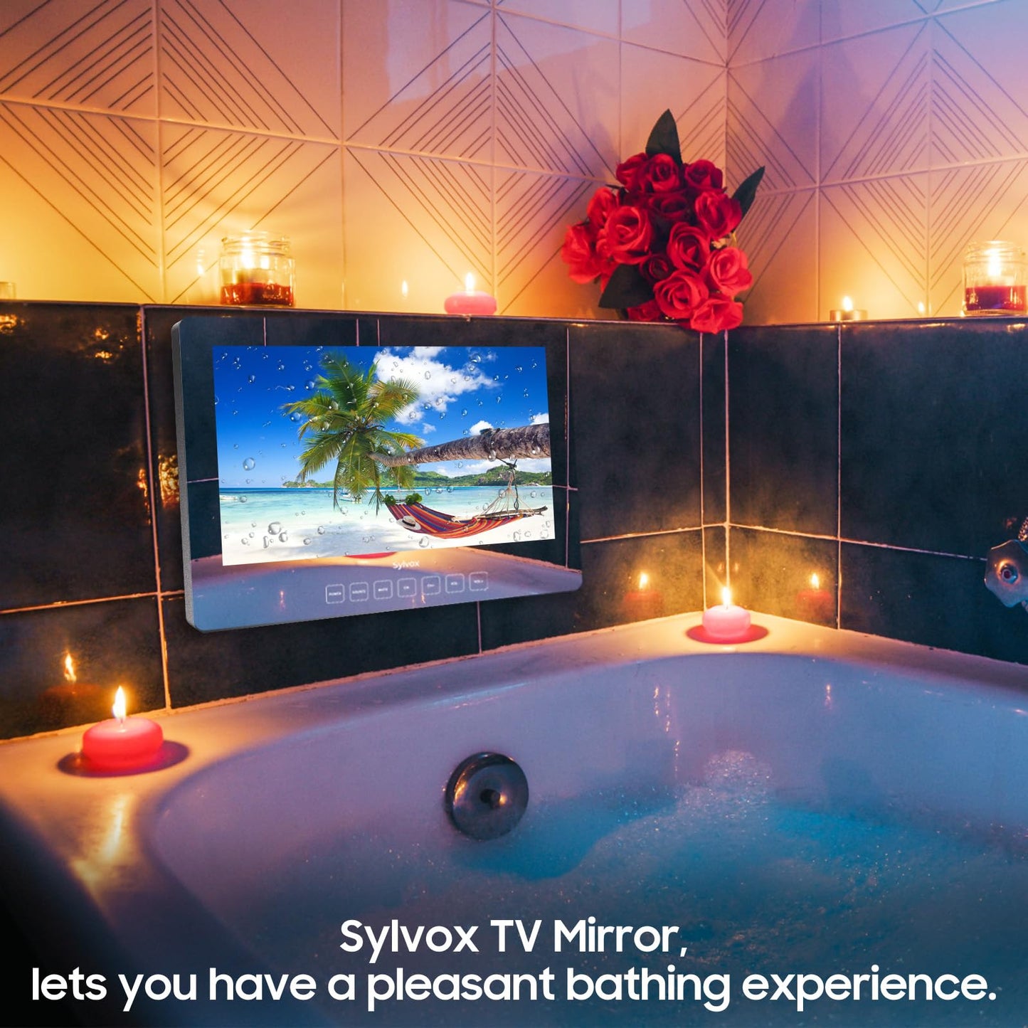 SYLVOX - Espejo mágico para baño, de 32 Pulgadas, Impermeable, LED, 1080P, 500 NITS, de Alto Brillo, Doble Frontal, Montaje en Pared, Adecuado para baños, hoteles, saunas
