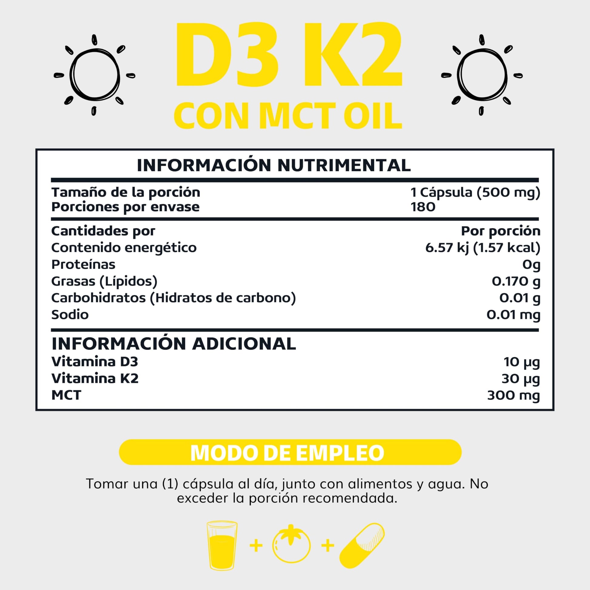 Suplemento Alimenticio Vegano Beyond Vitamins Sin Azúcar con Vitamina D3, K2 y MCT Oil