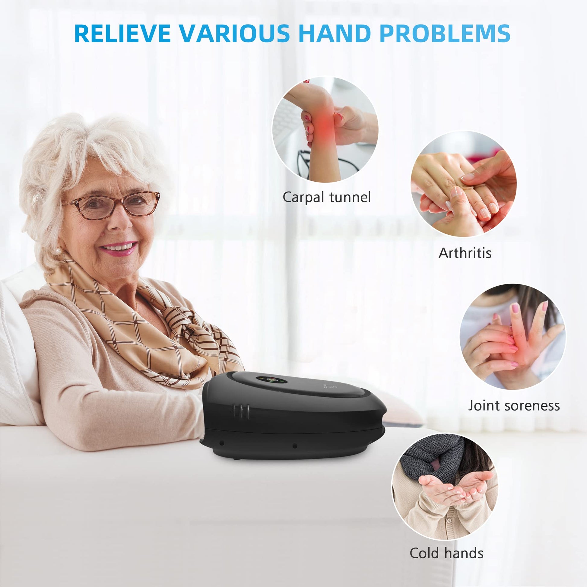 Comfier Máquina masajeadora de manos, masajeador eléctrico inalámbrico de manos con calor y compresión, vibración, control de aplicación, masajeador de dedos de muñeca para artritis y túnel carpiano, alivio del dolor, regalos (negro)
